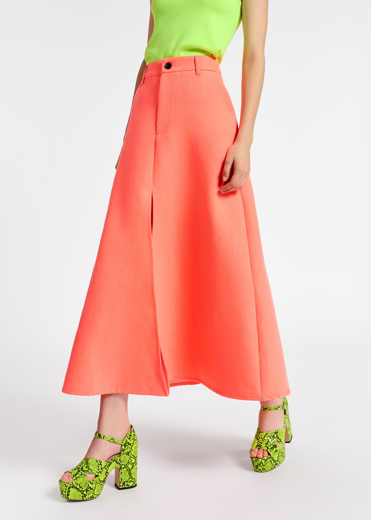 Coral red wide A-line maxi skirt RE—SSENTIEL | Essentiel second hand