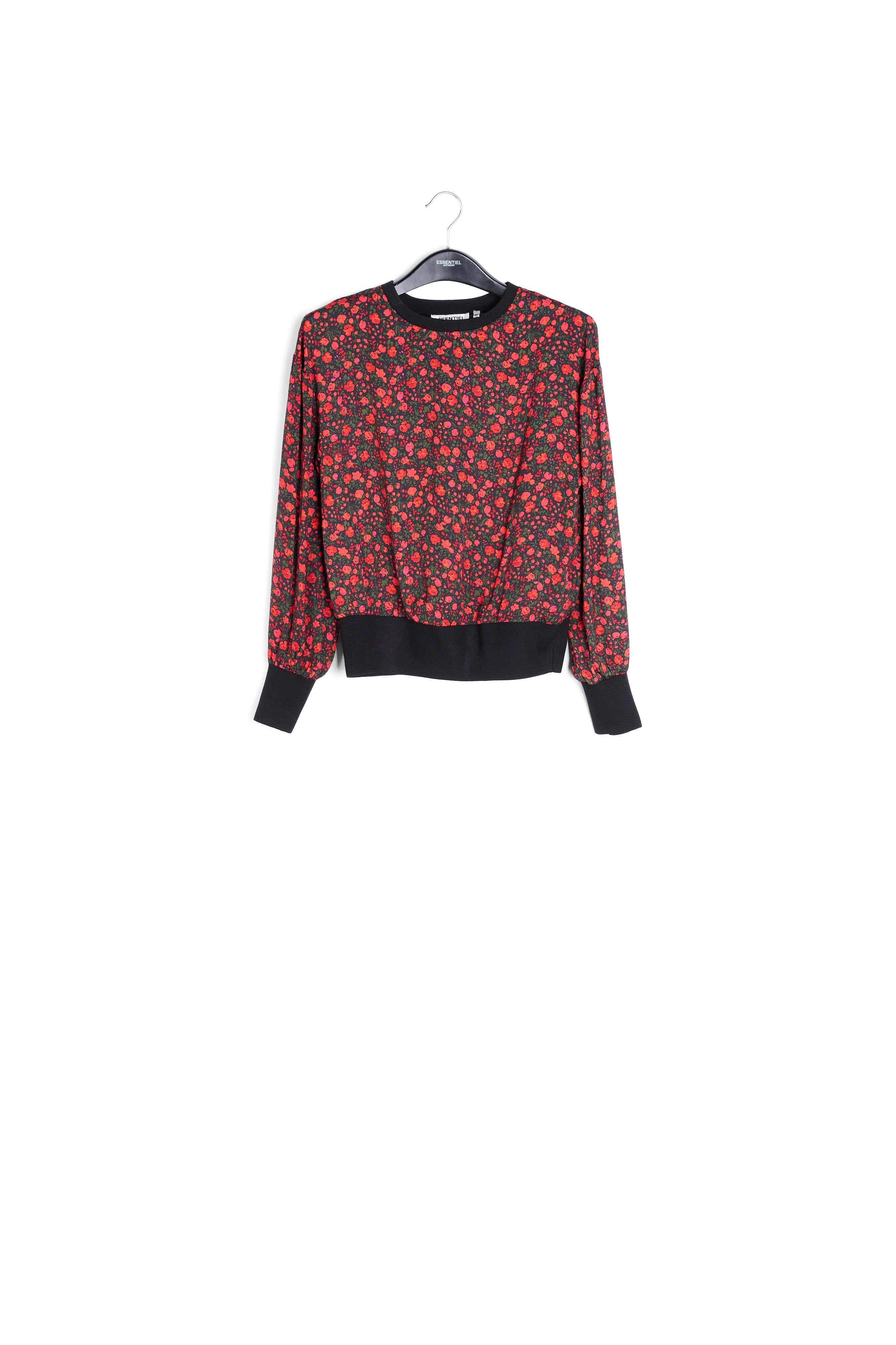 Black and red print top with contrast ribs RE—SSENTIEL | Essentiel second hand