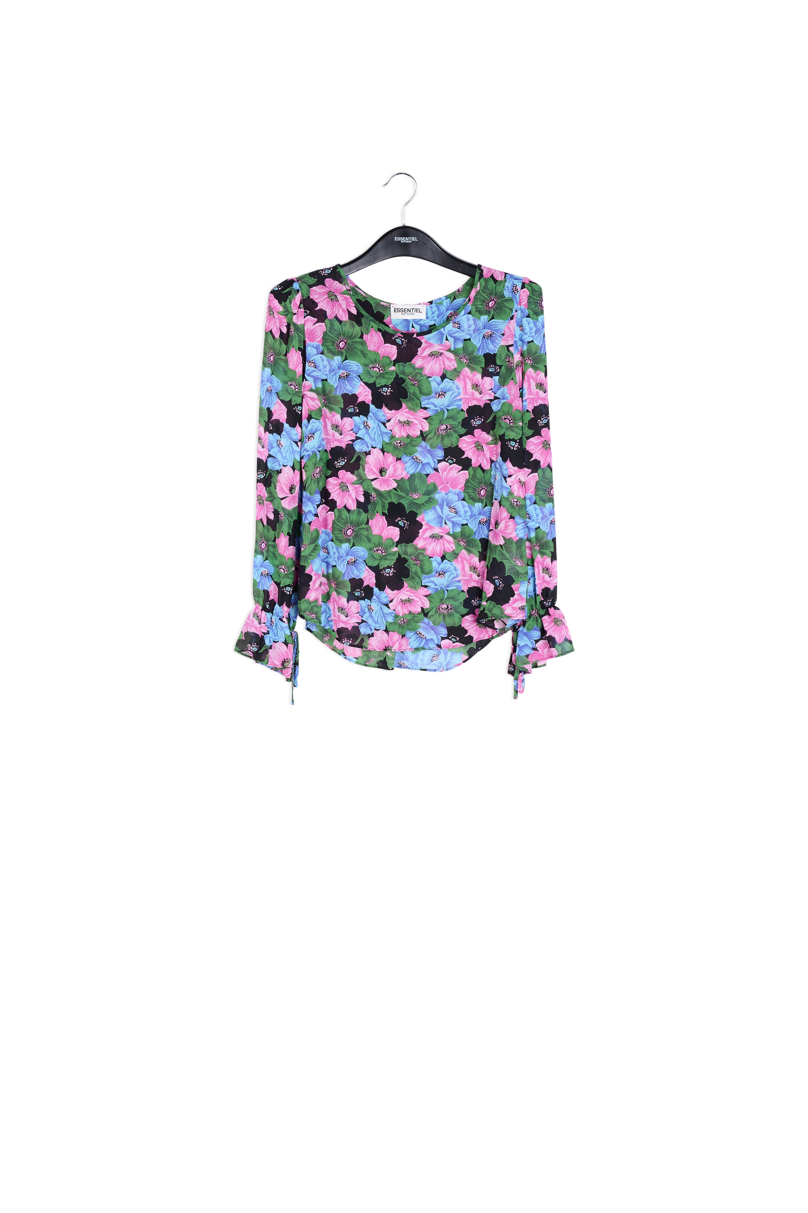 Blouse met roze, lichtblauwe en flesgroene bloemenprint RE—SSENTIEL | Essentiel second hand