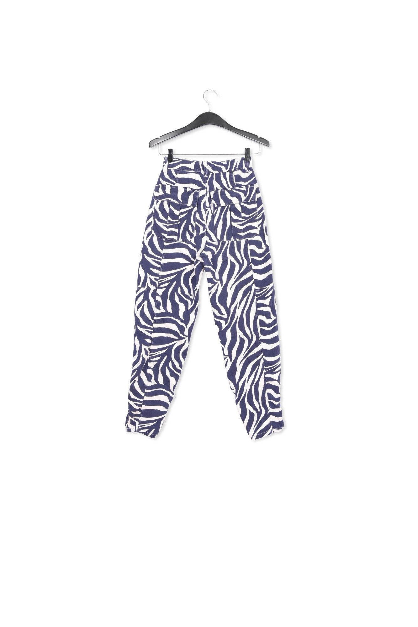 Off-white and navy blue zebra-print denim cargo pants RE—SSENTIEL | Essentiel second hand