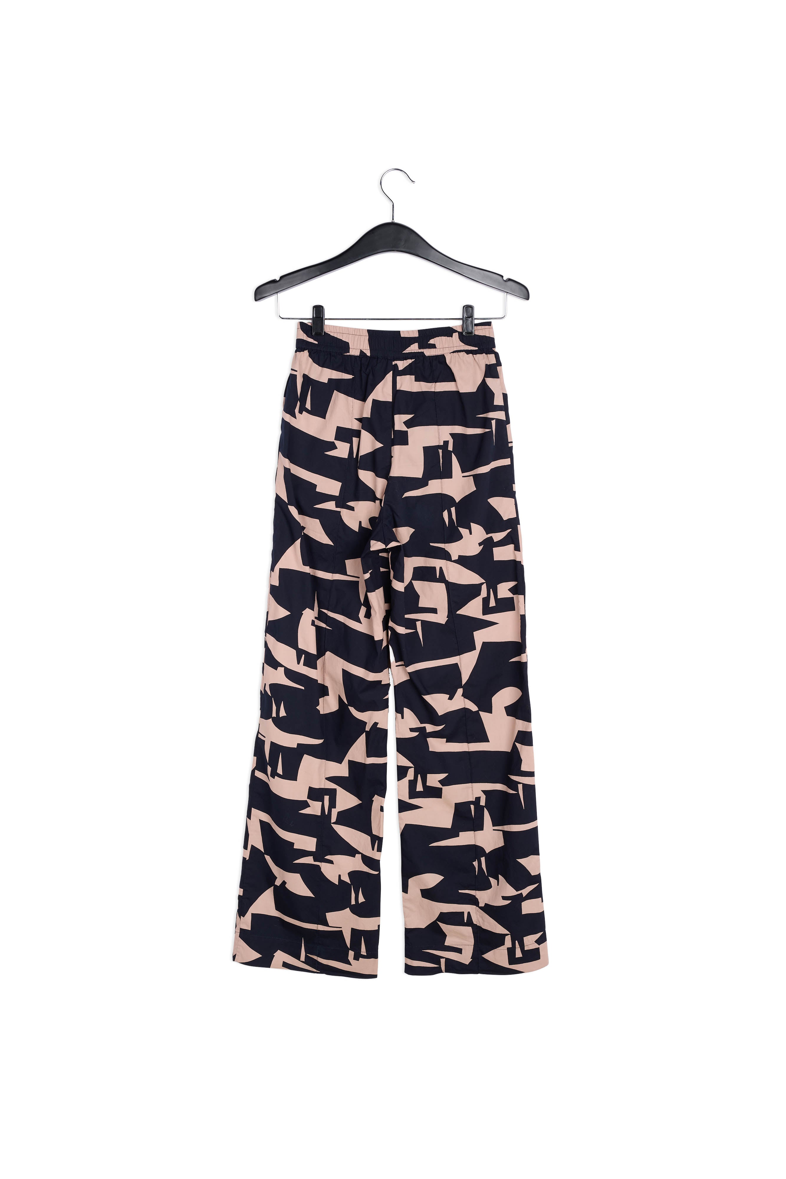 Beige cotton pants with dark blue graphic print RE—SSENTIEL | Essentiel second hand