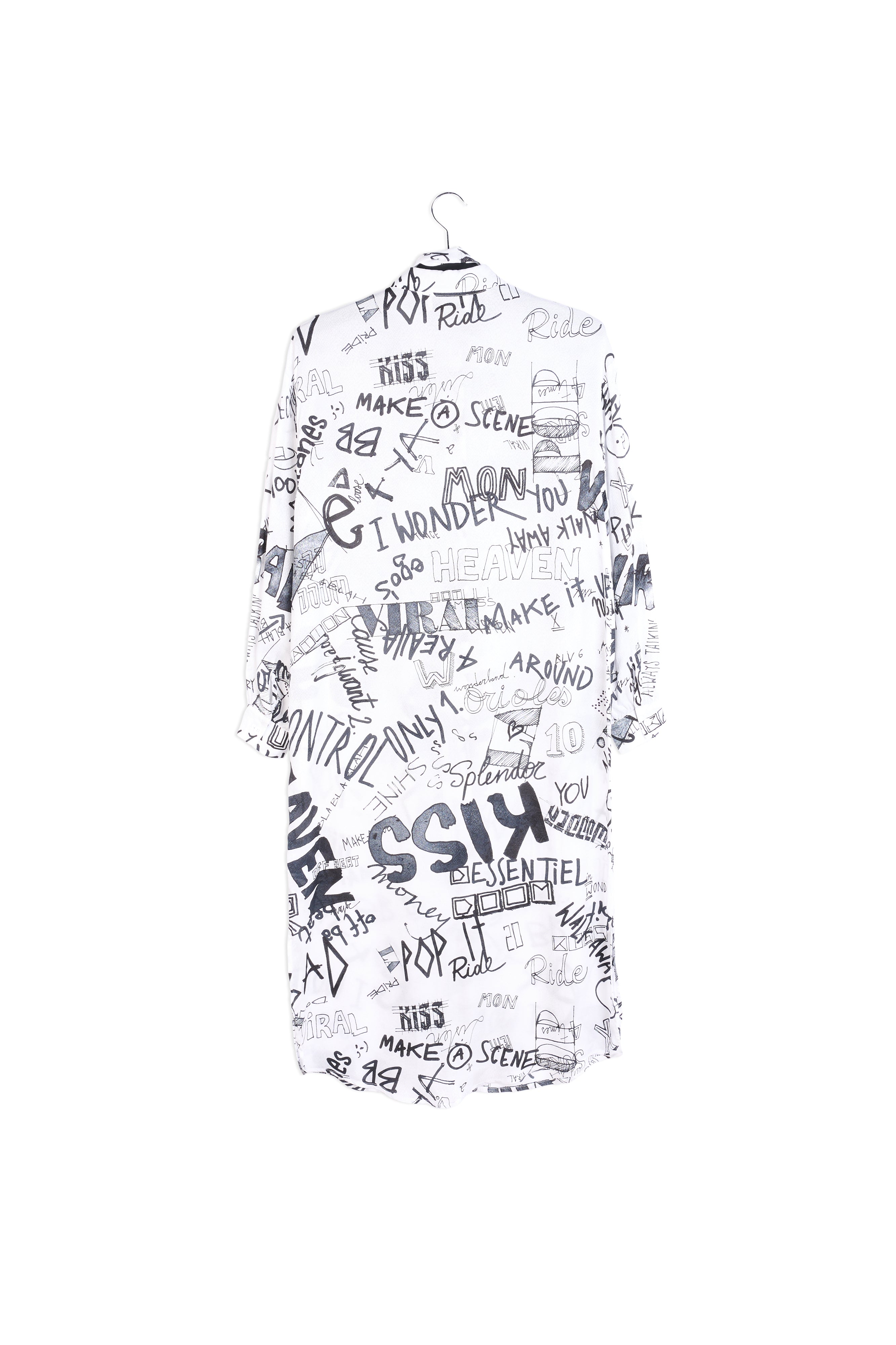 Off-white and black graffiti-print shirt dress RE—SSENTIEL | Essentiel second hand