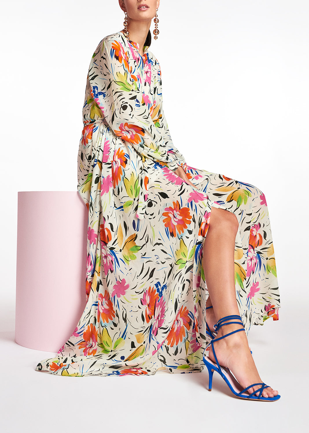 Off-white floral print maxi dress RE—SSENTIEL | Essentiel second hand