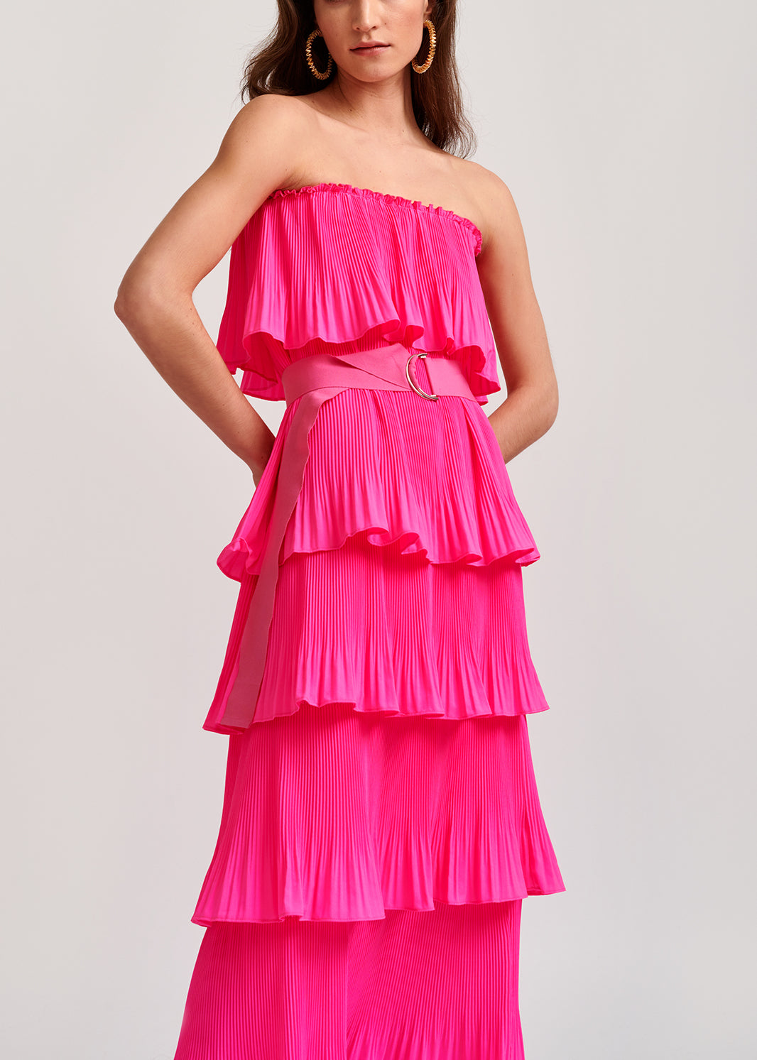 Neon pink tiered strapless dress RE—SSENTIEL | Essentiel second hand