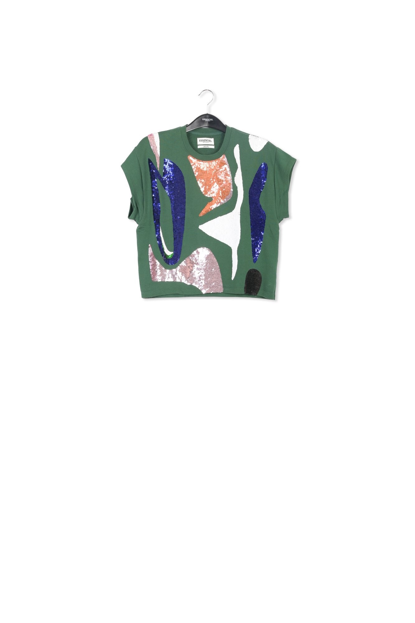 Sweatshirt vert foncé à  manches courtes et paillettes RE—SSENTIEL | Essentiel second hand