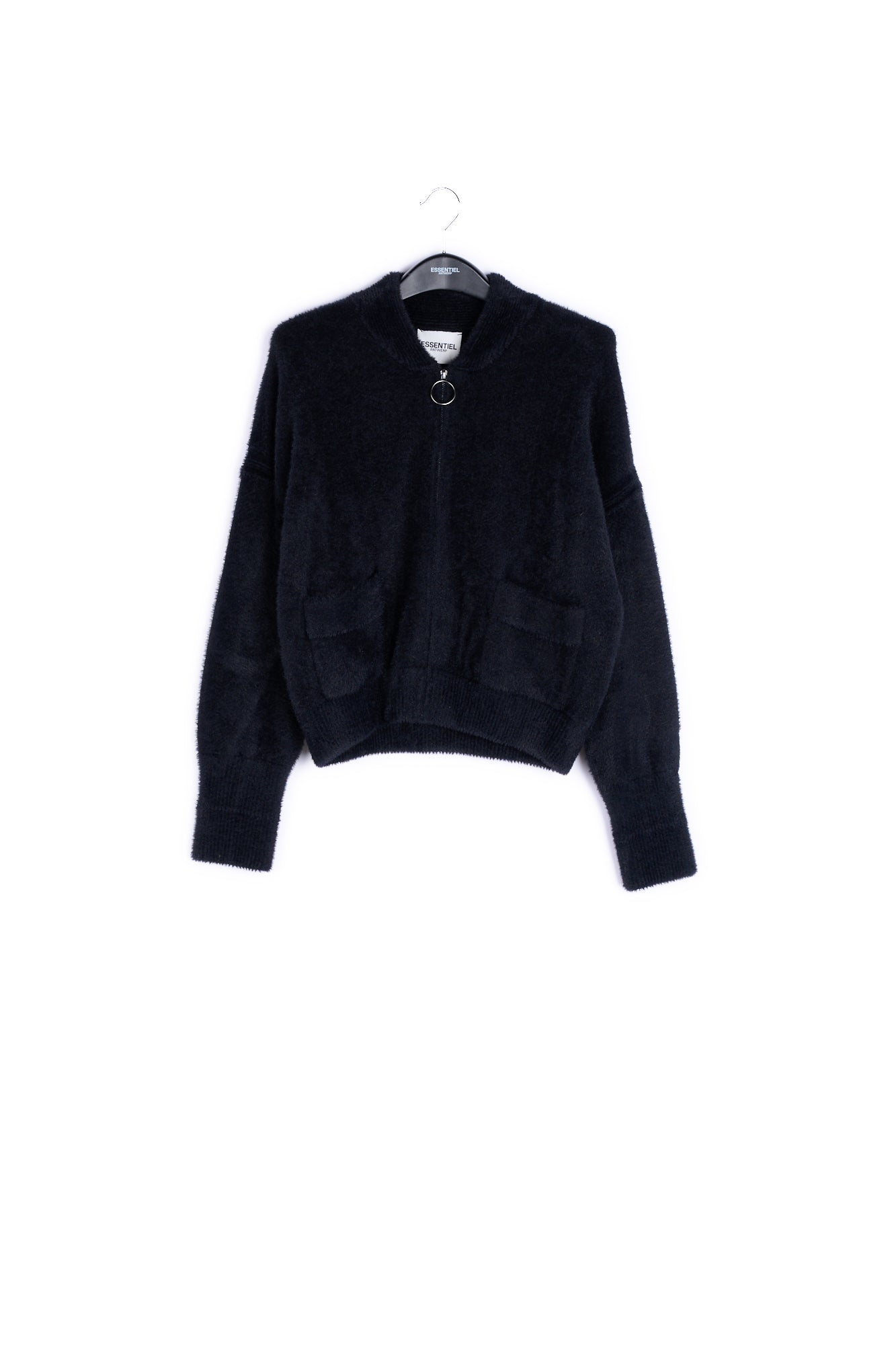Black knitted cardigan with zipper RE—SSENTIEL | Essentiel second hand