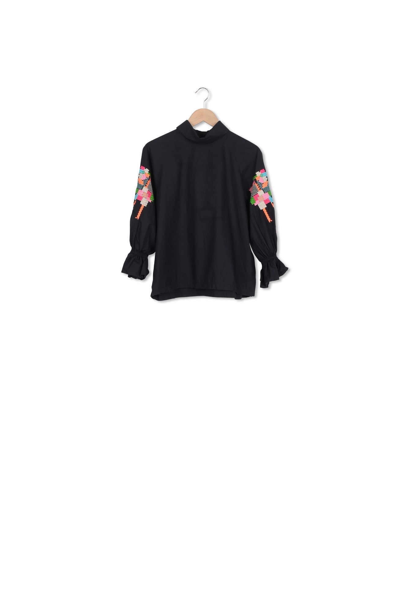 Black cotton top with stand-up collar RE—SSENTIEL | Essentiel second hand