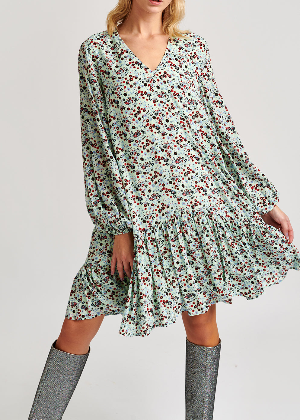 Mini robe vert menthe à imprimé floral RE—SSENTIEL | Essentiel second hand