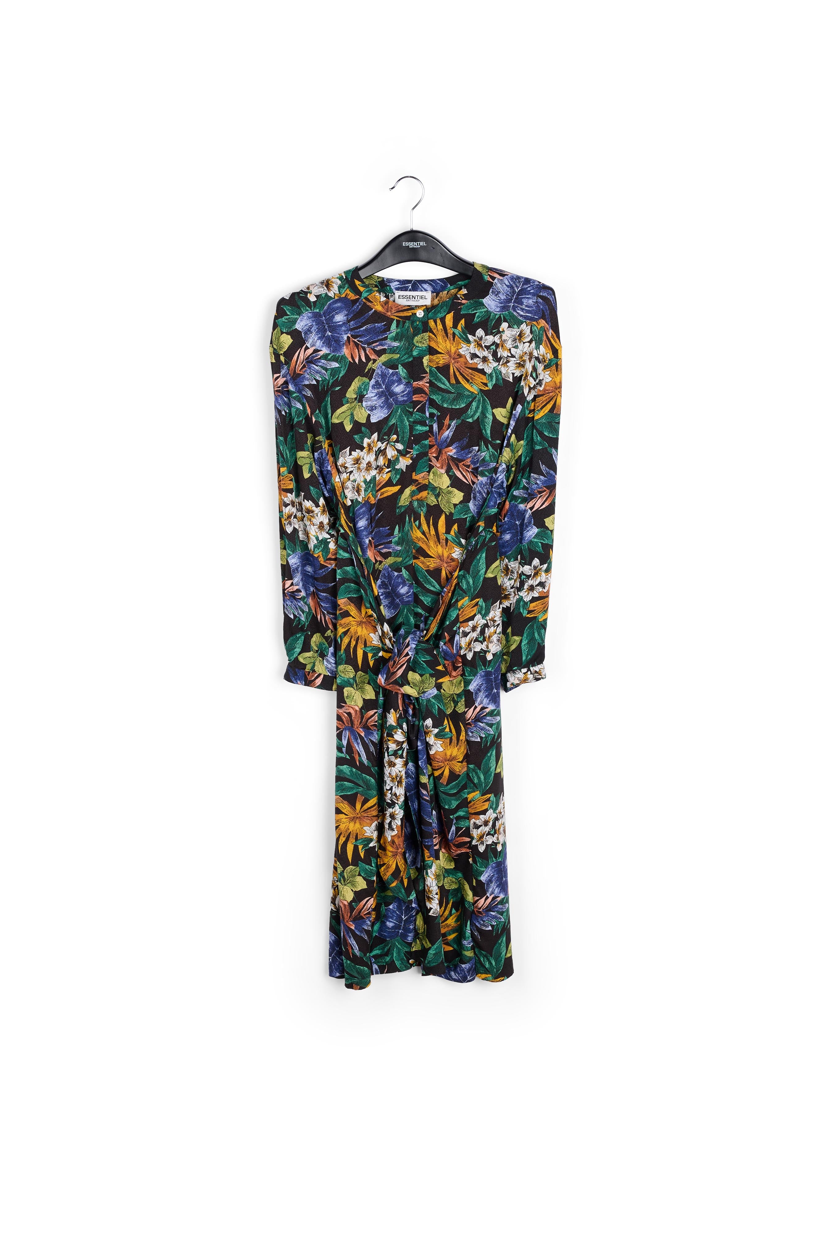 Blue, green and orange floral-print midi dress RE—SSENTIEL | Essentiel second hand