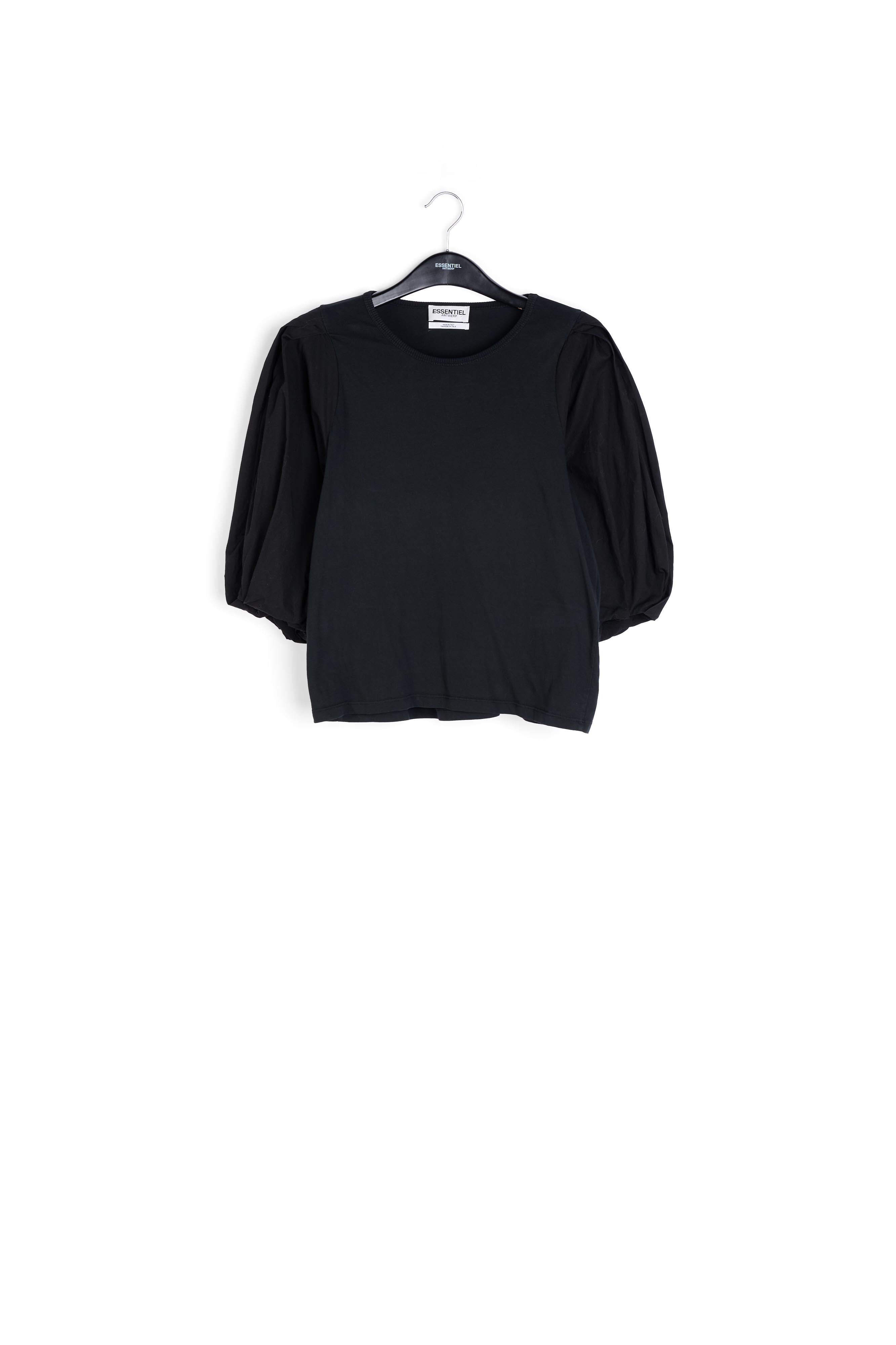 Black jersey T-shirt with cotton-poplin sleeves RE—SSENTIEL | Essentiel second hand