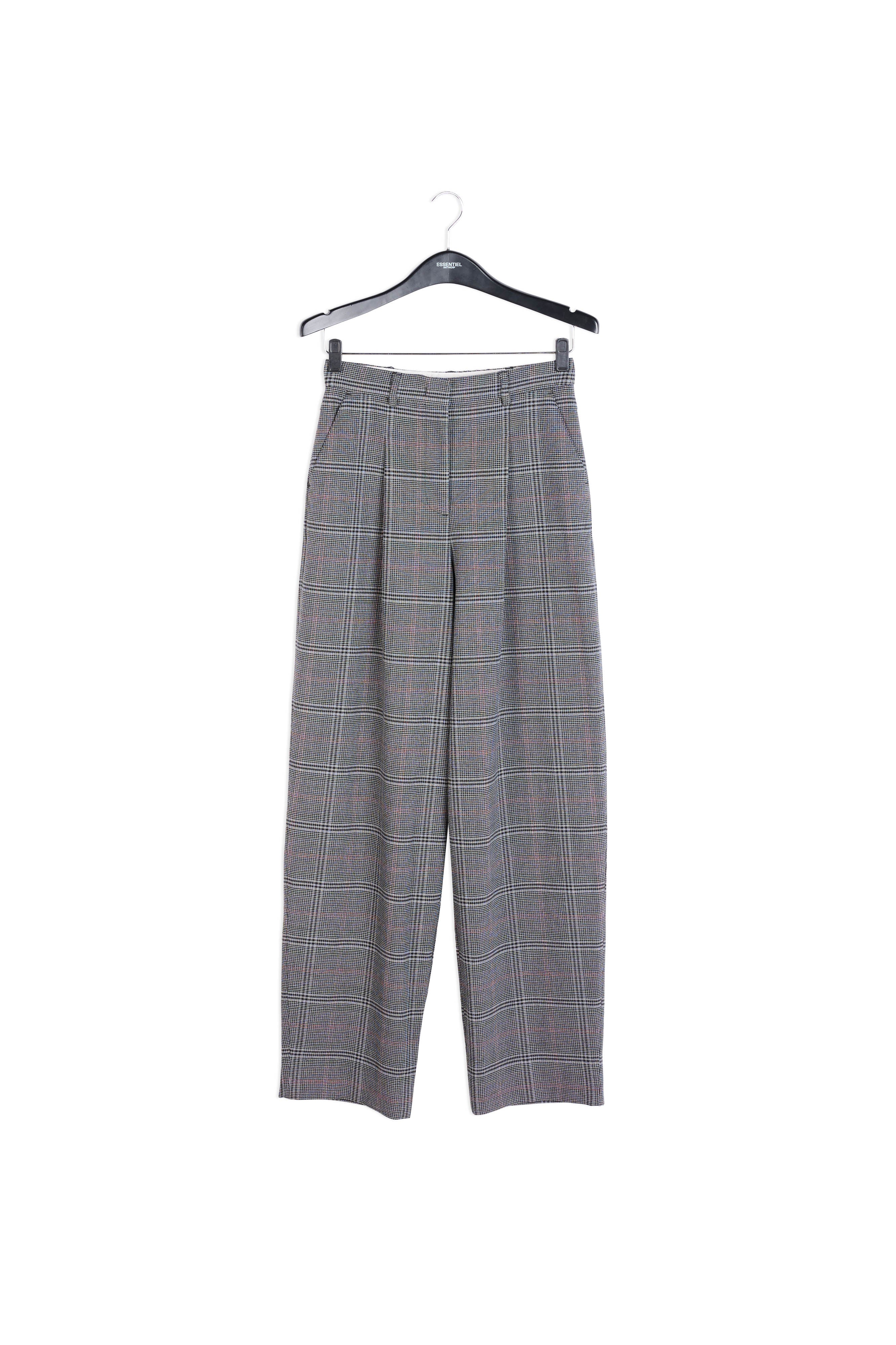 Pantalon taille haute gris à carreaux RE—SSENTIEL | Essentiel second hand