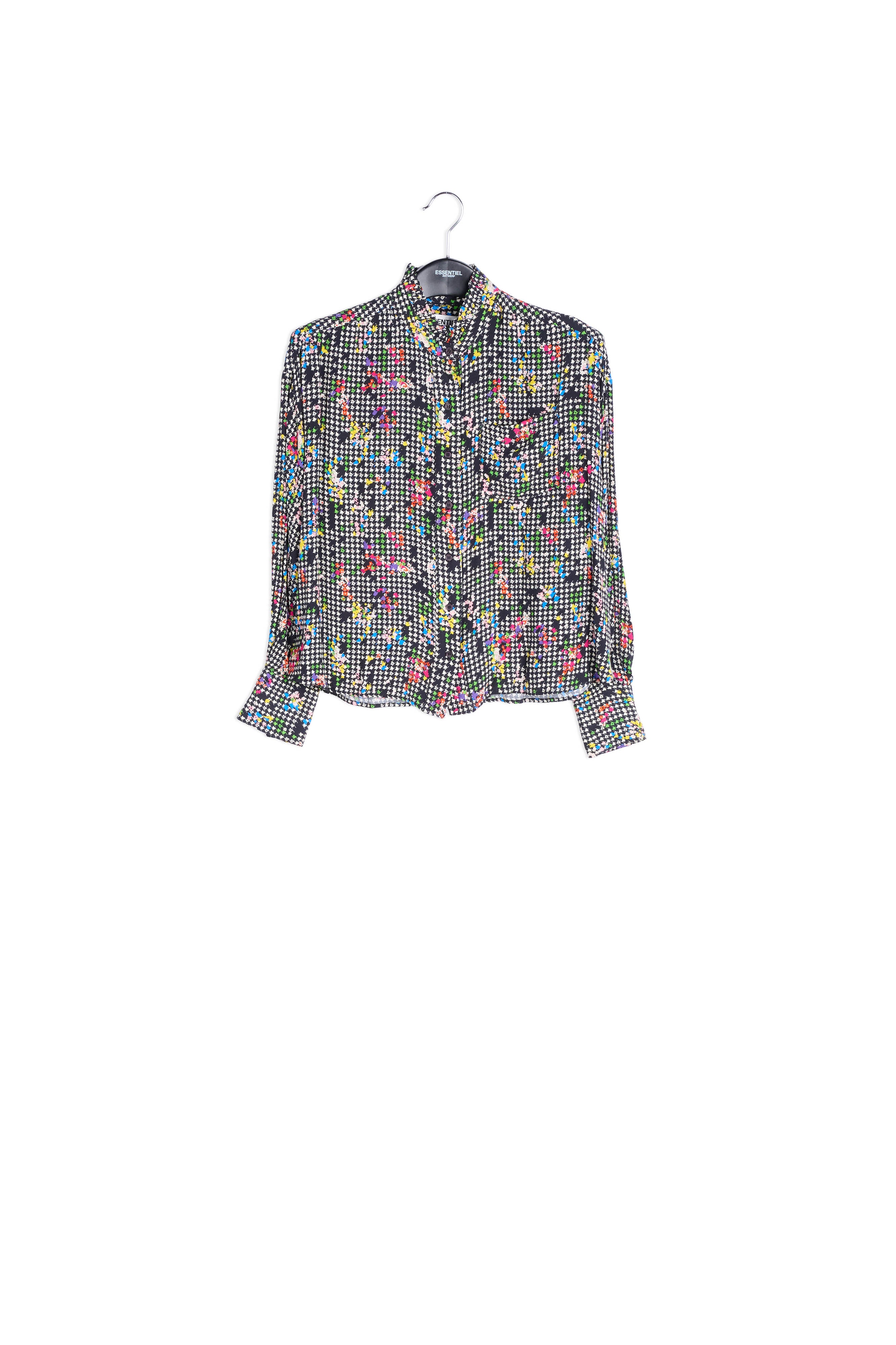 Zwart en wit overhemd met ruchekraag RE—SSENTIEL | Essentiel second hand