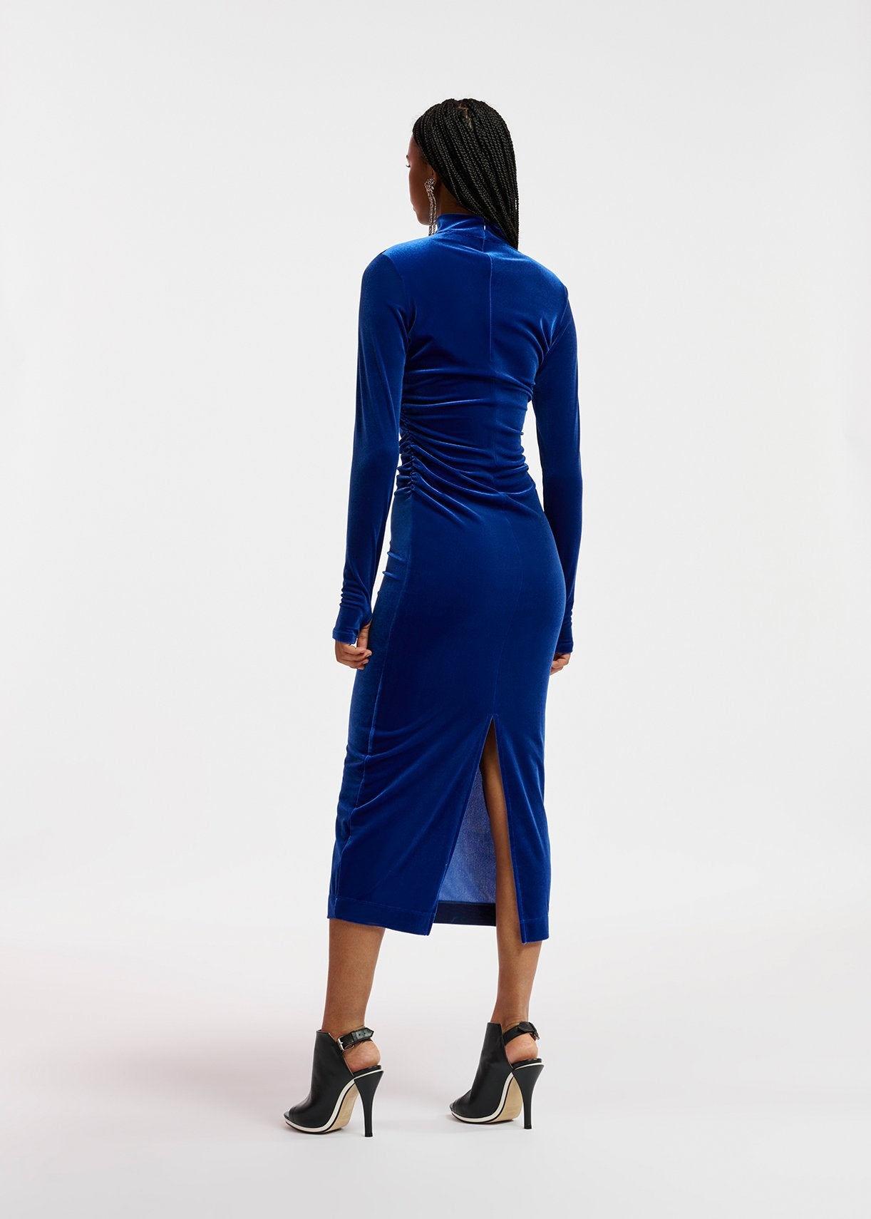 Blue stretch-velvet midi-length dress RE—SSENTIEL | Essentiel second hand