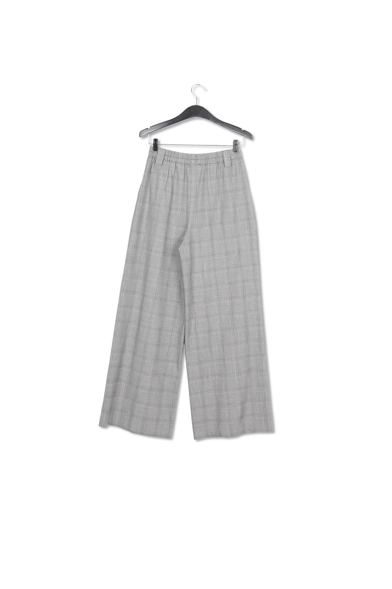 Grey wide-leg pants with check motif RE—SSENTIEL | Essentiel second hand
