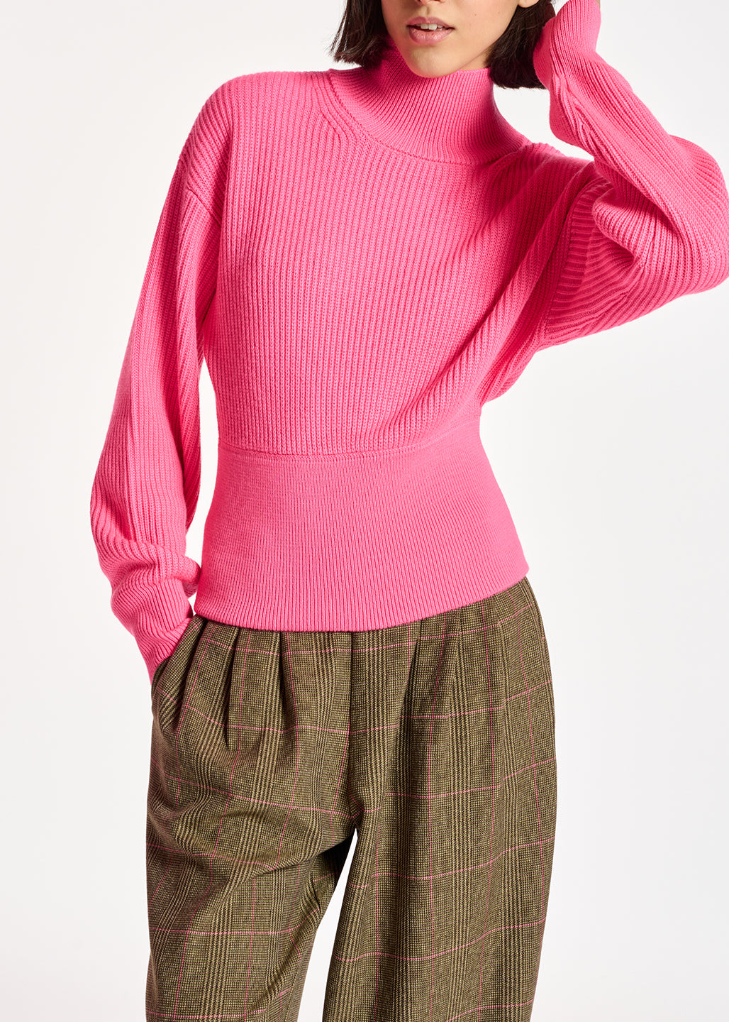 Neon pink turtleneck sweater with fitted waist RE—SSENTIEL | Essentiel second hand