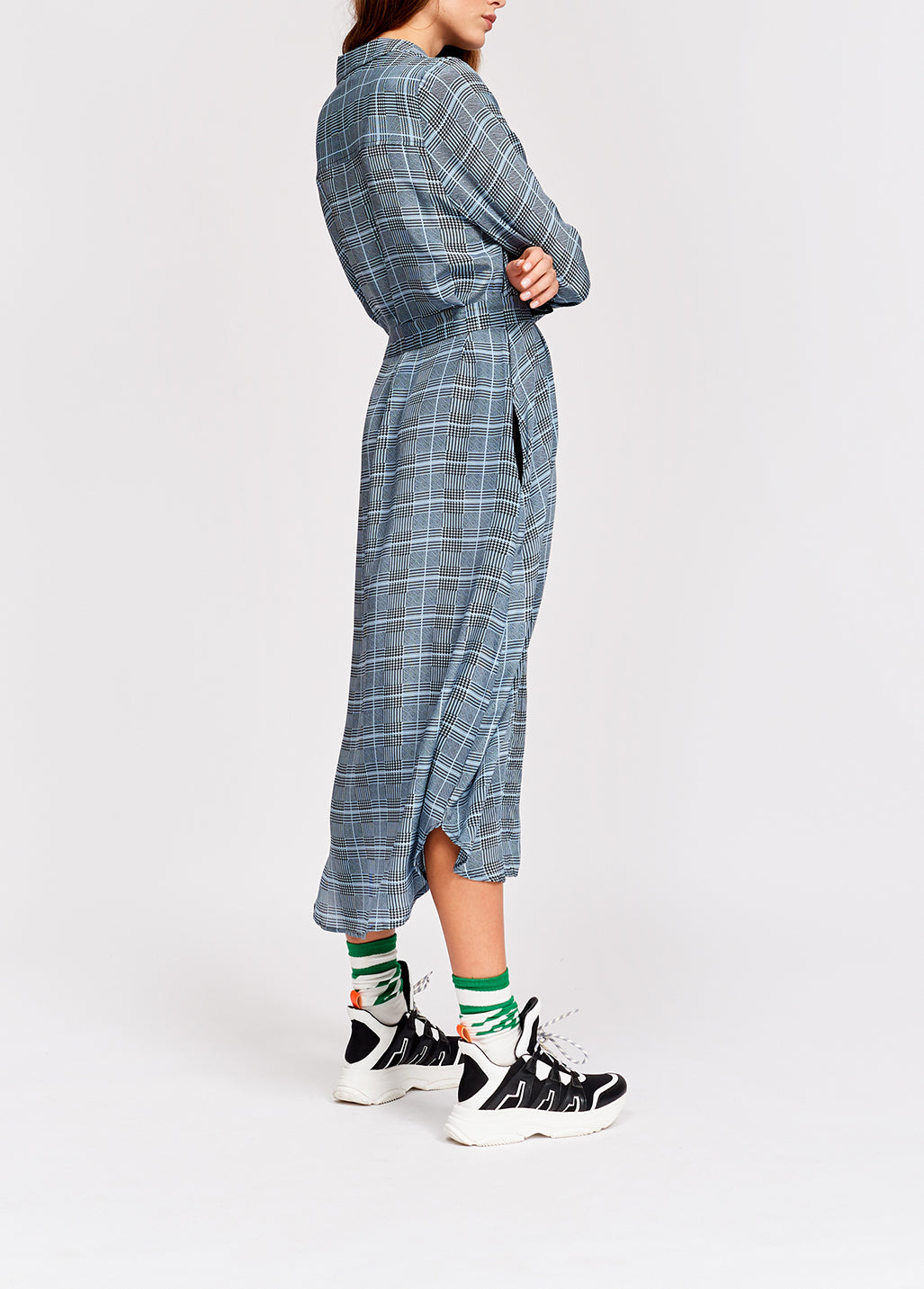 Large check silk shirt dress RE—SSENTIEL | Essentiel second hand