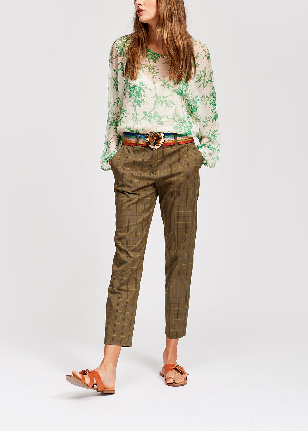 Brown plaid tailored trousers RE—SSENTIEL | Essentiel second hand