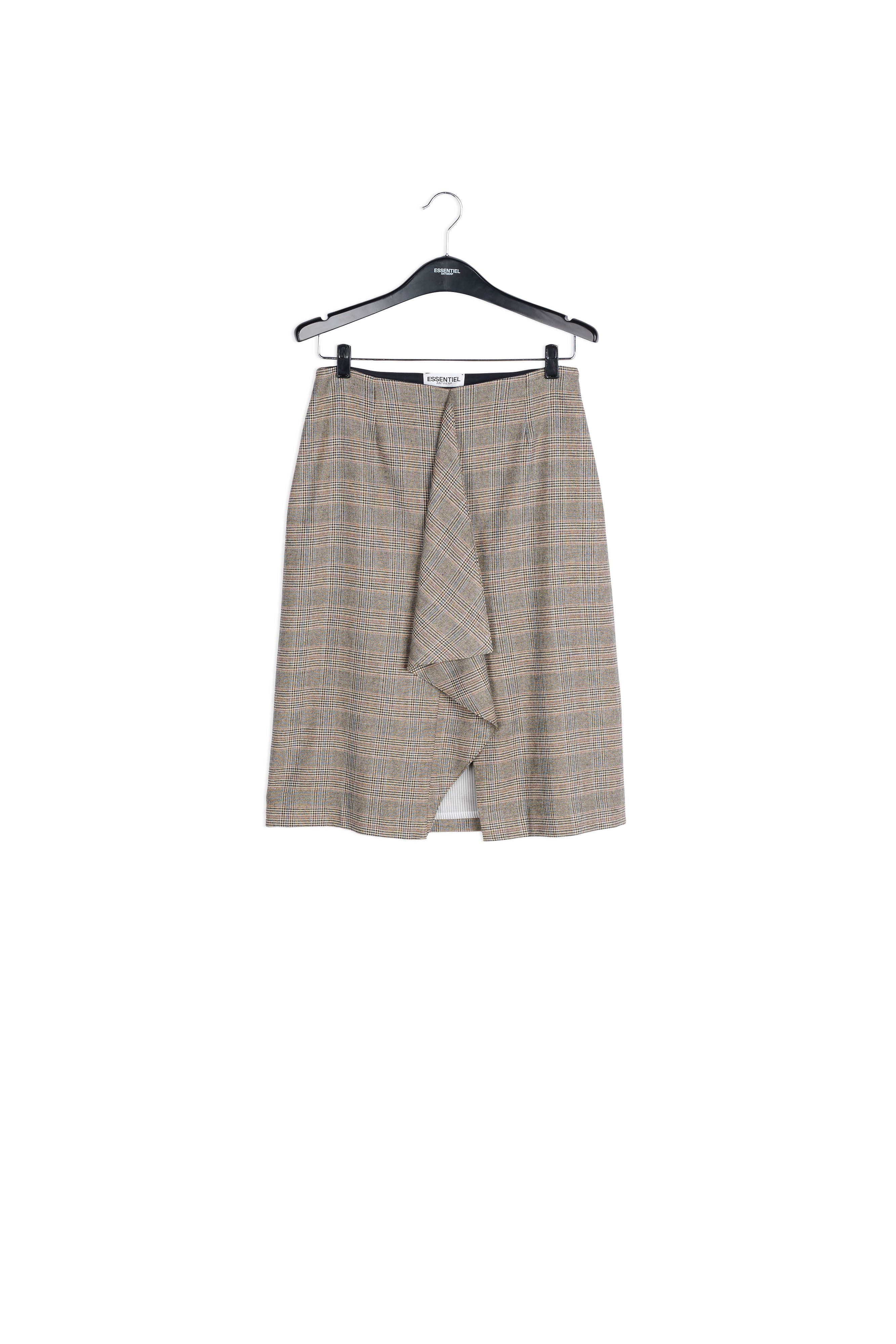 Jupe grise à carreaux avec fente volantée RE—SSENTIEL | Essentiel second hand