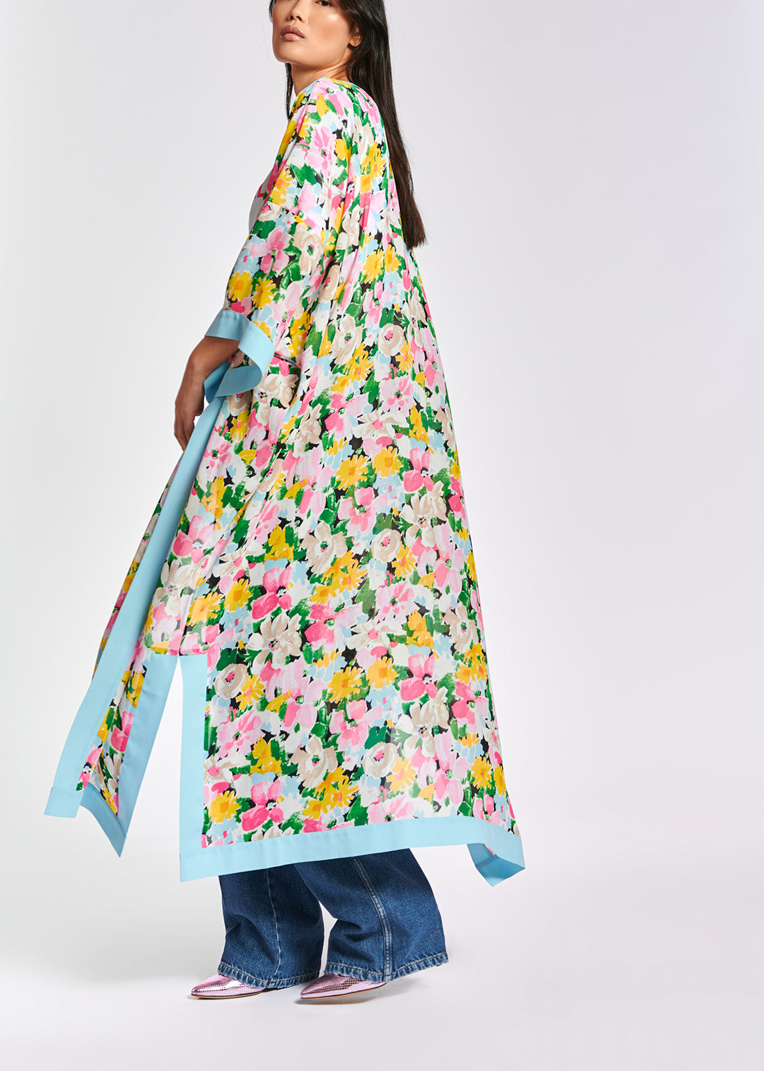 Light blue, pink and green floral kimono RE—SSENTIEL | Essentiel second hand