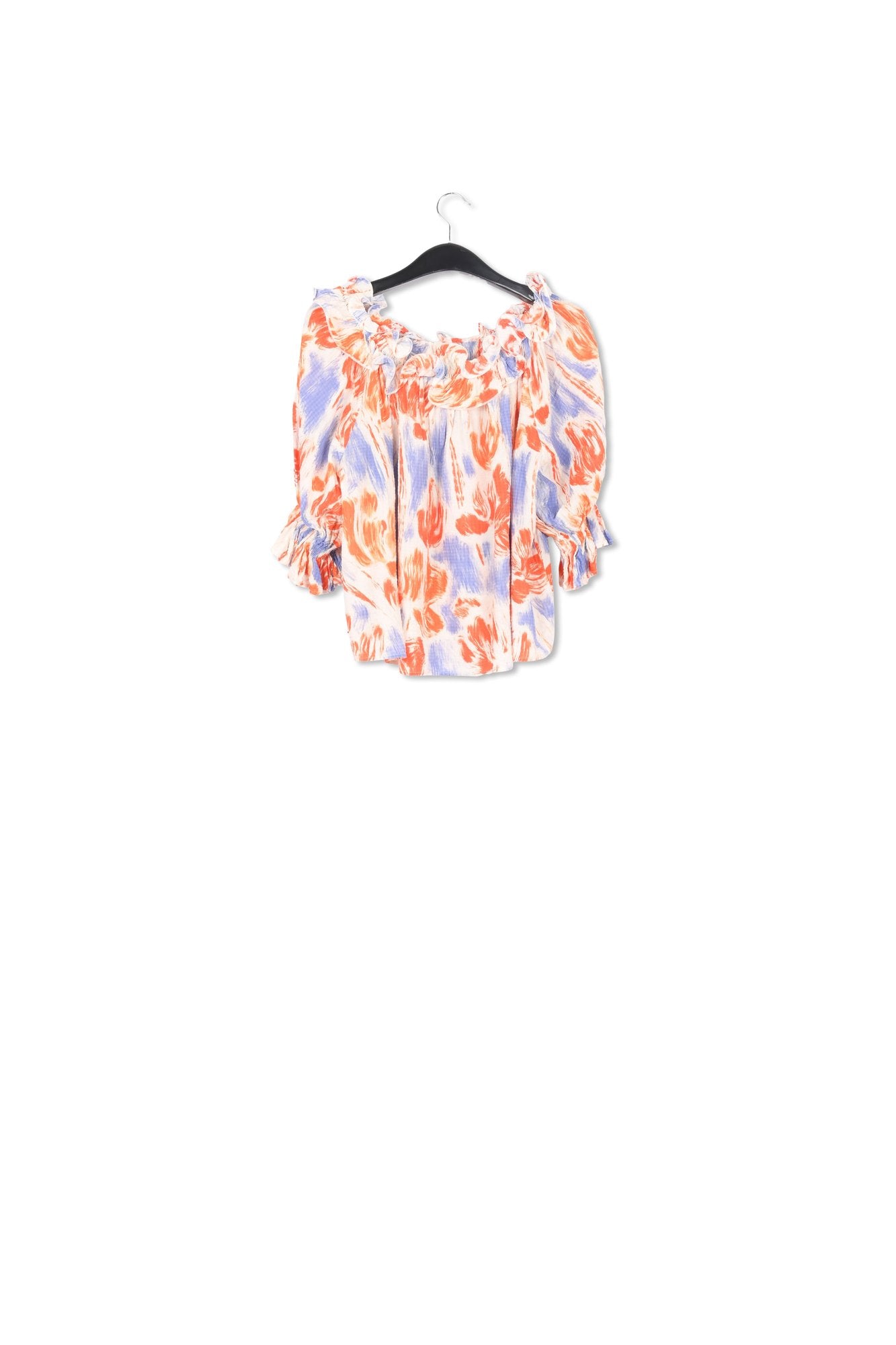 Light blue and orange floral print off-the-shoulder top RE—SSENTIEL | Essentiel second hand