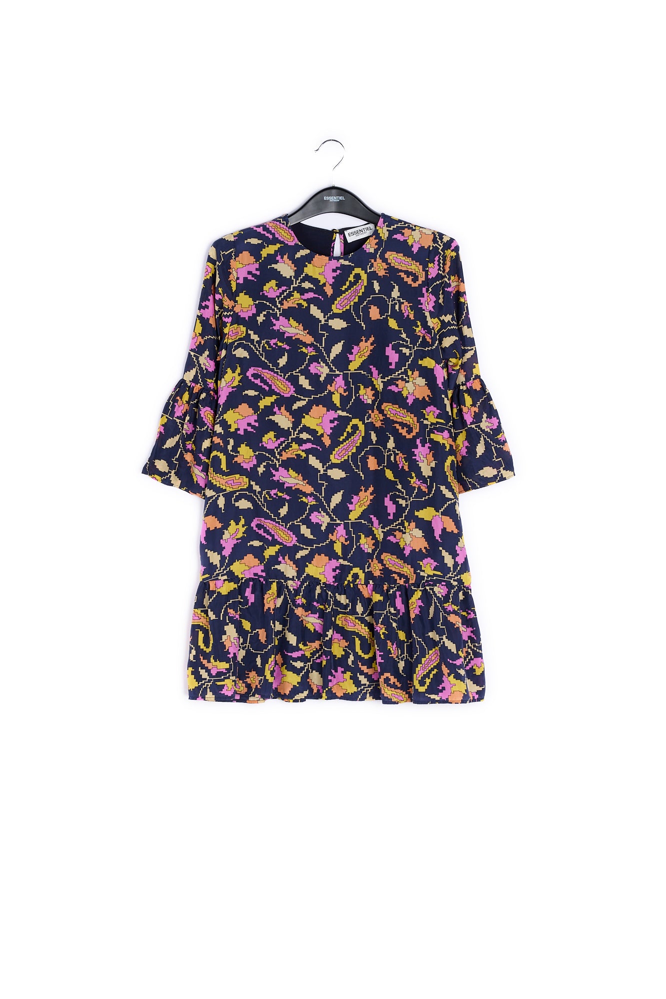 Bruine zijden gebloemde mini-jurk RE—SSENTIEL | Essentiel second hand