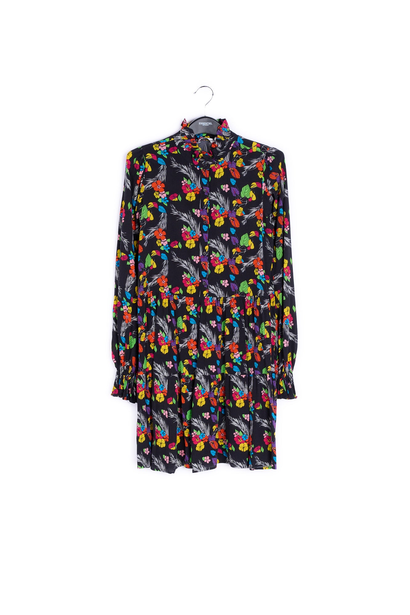 Black tropical print mini dress RE—SSENTIEL | Essentiel second hand