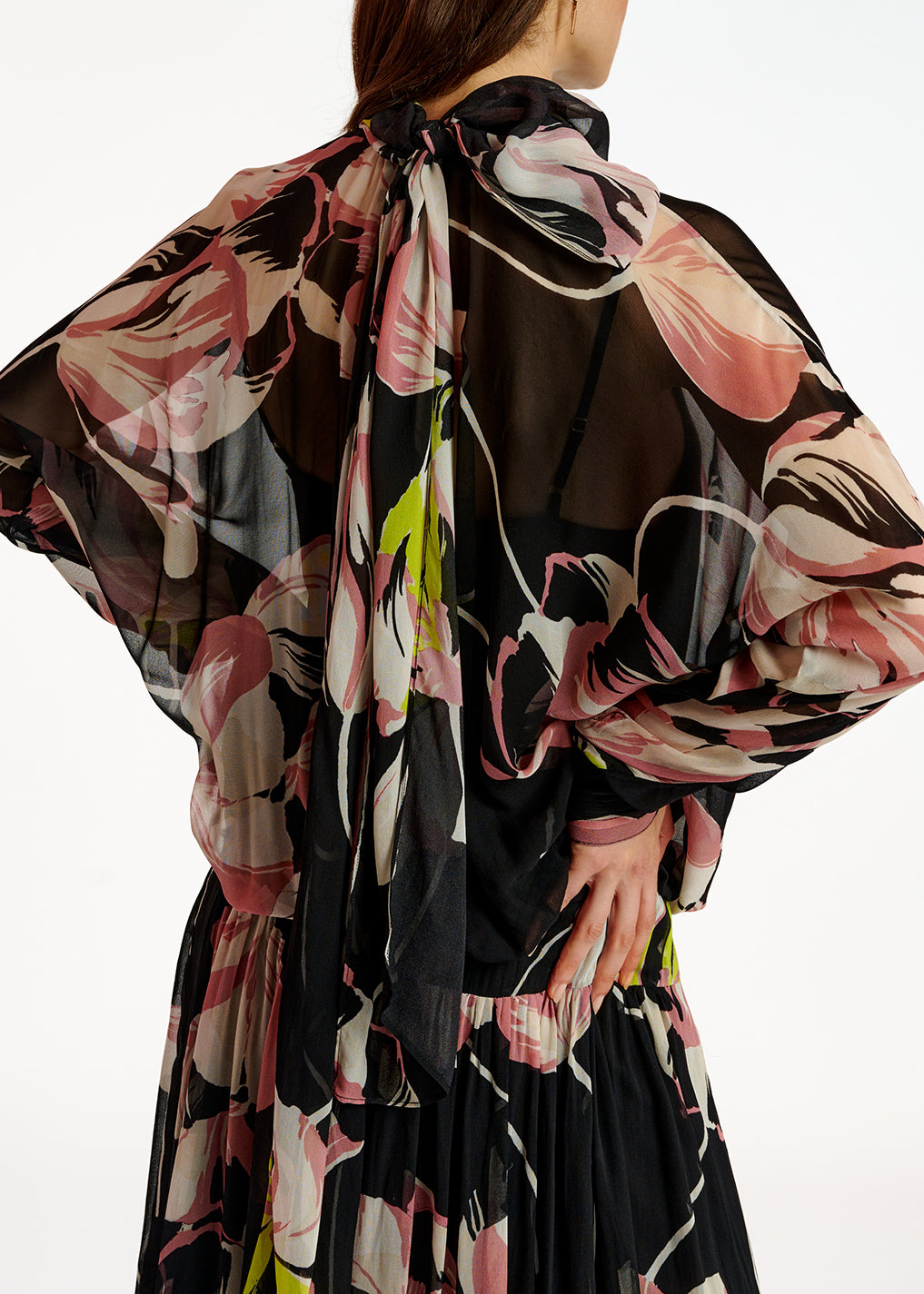 Black floral-print voluminous maxi dress RE—SSENTIEL | Essentiel second hand