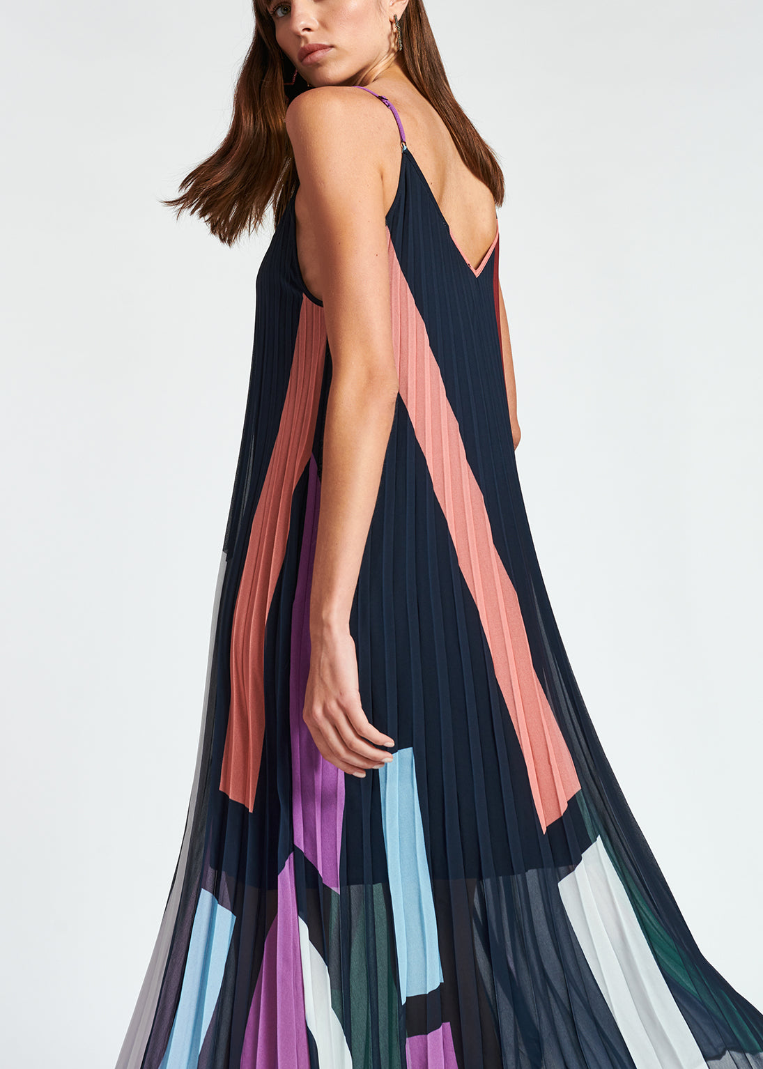 Dark blue graphic print plissé midi dress RE—SSENTIEL | Essentiel second hand