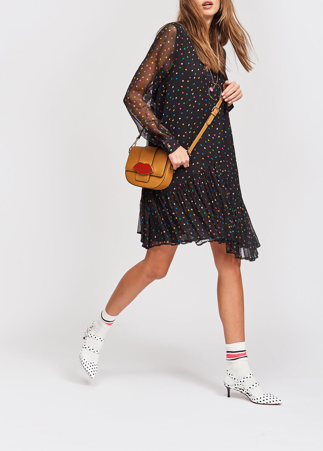 Black polka dot dress with flared hem RE—SSENTIEL | Essentiel second hand