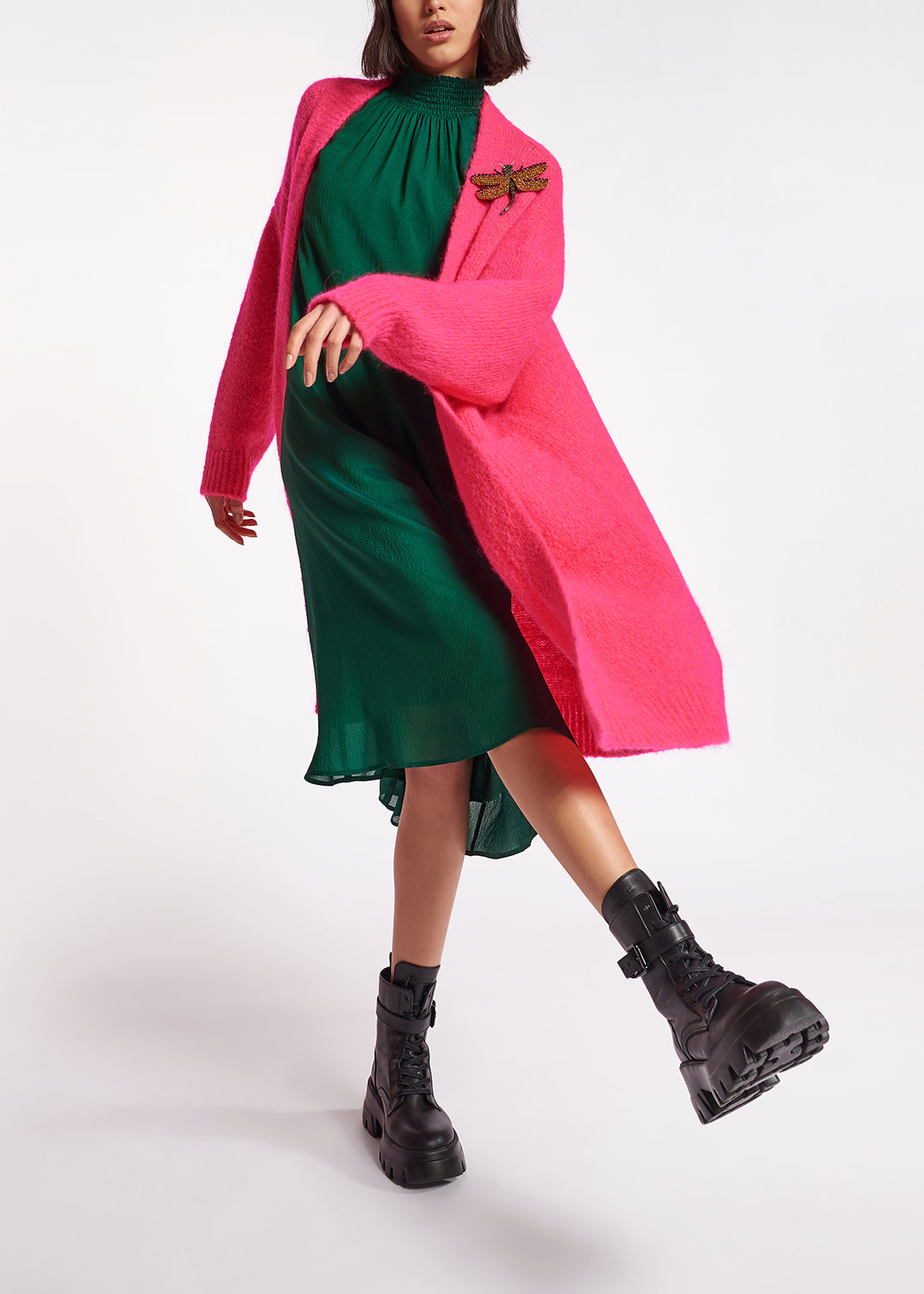 Cardigan midi en mohair mélangé rose néon RE—SSENTIEL | Essentiel second hand