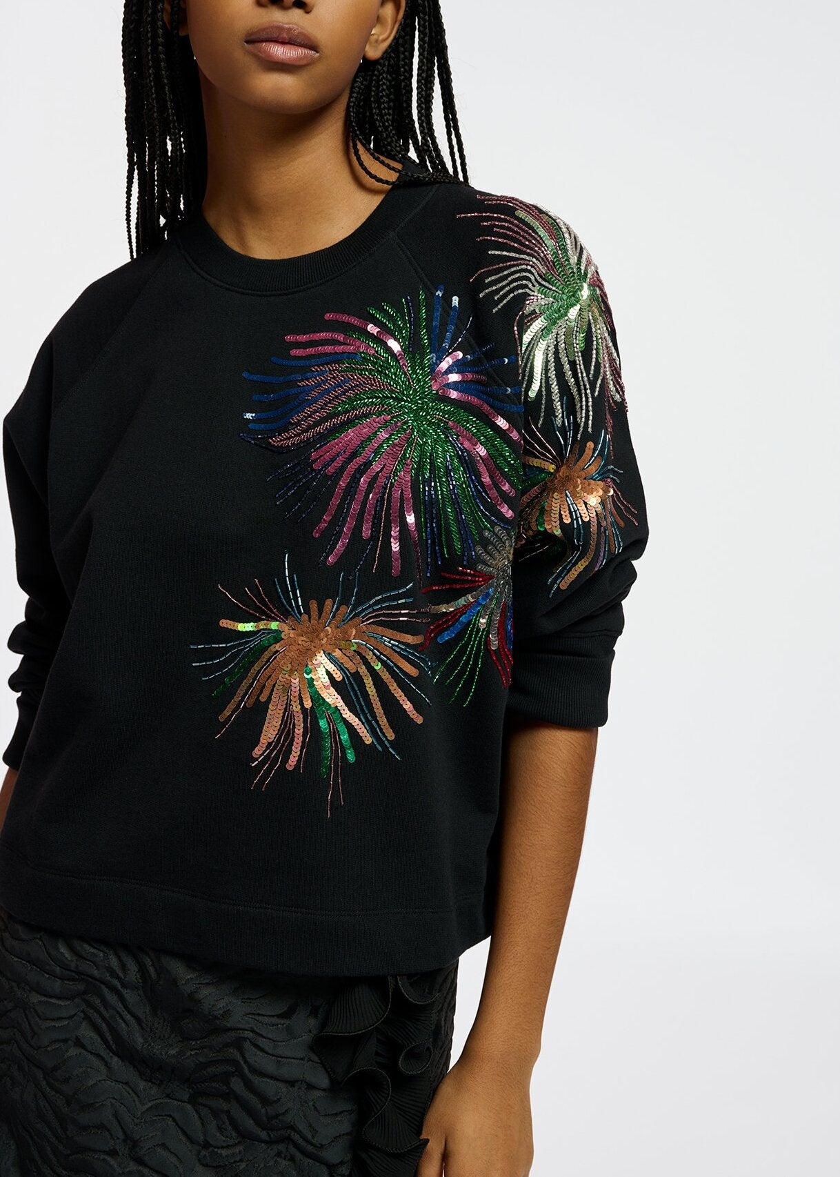 Sweatshirt en coton bio noir à perles et paillettes RE—SSENTIEL | Essentiel second hand