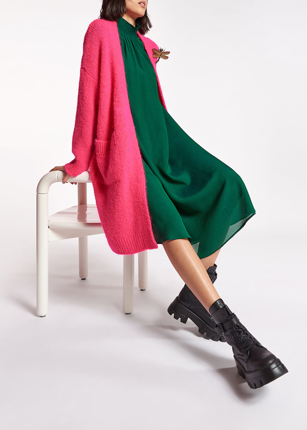 Cardigan midi en mohair mélangé rose néon RE—SSENTIEL | Essentiel second hand