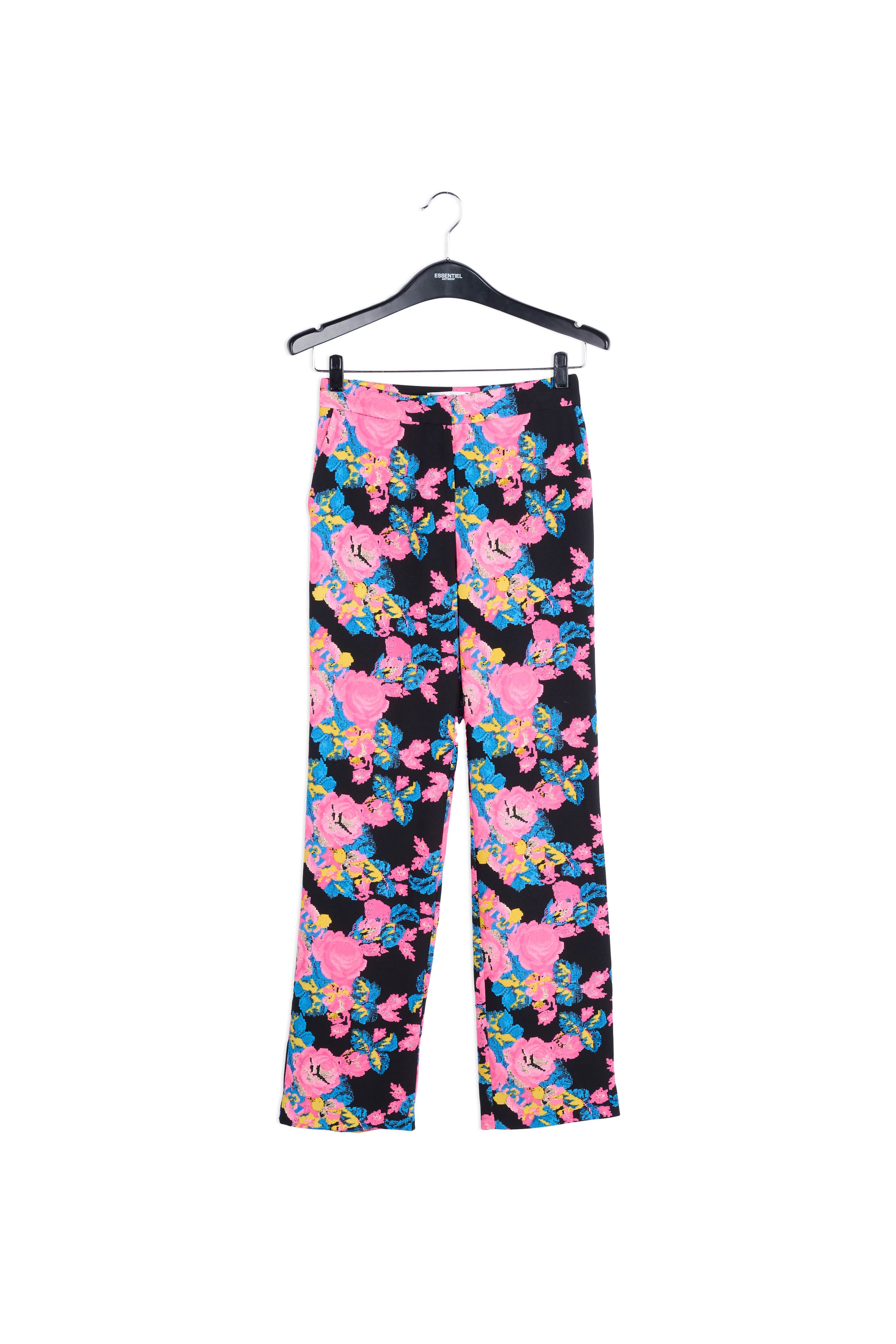 Colorful print black trousers with front crease RE—SSENTIEL | Essentiel second hand