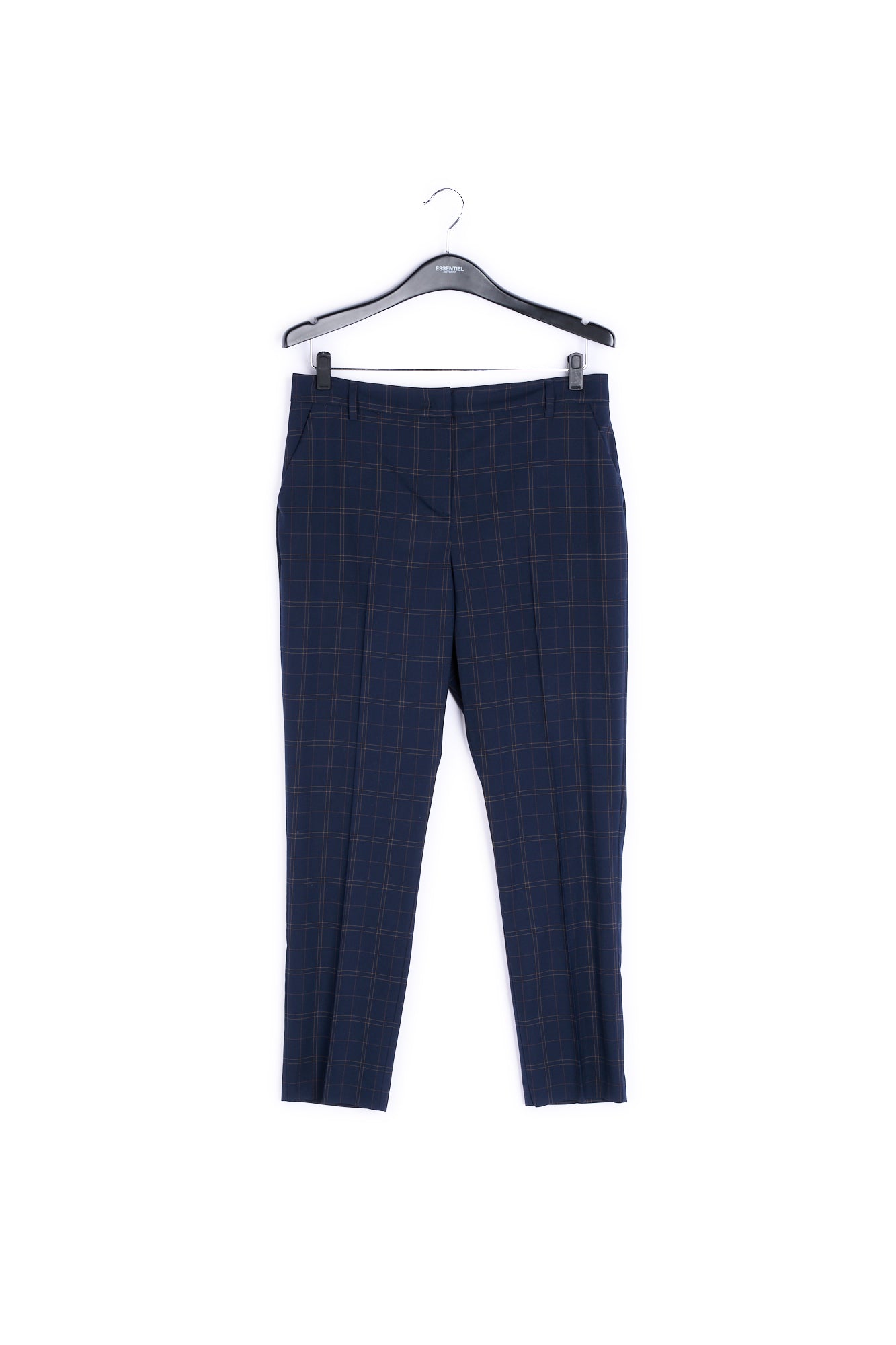 Donkerblauwe geklede broek met ruitjes RE—SSENTIEL | Essentiel second hand