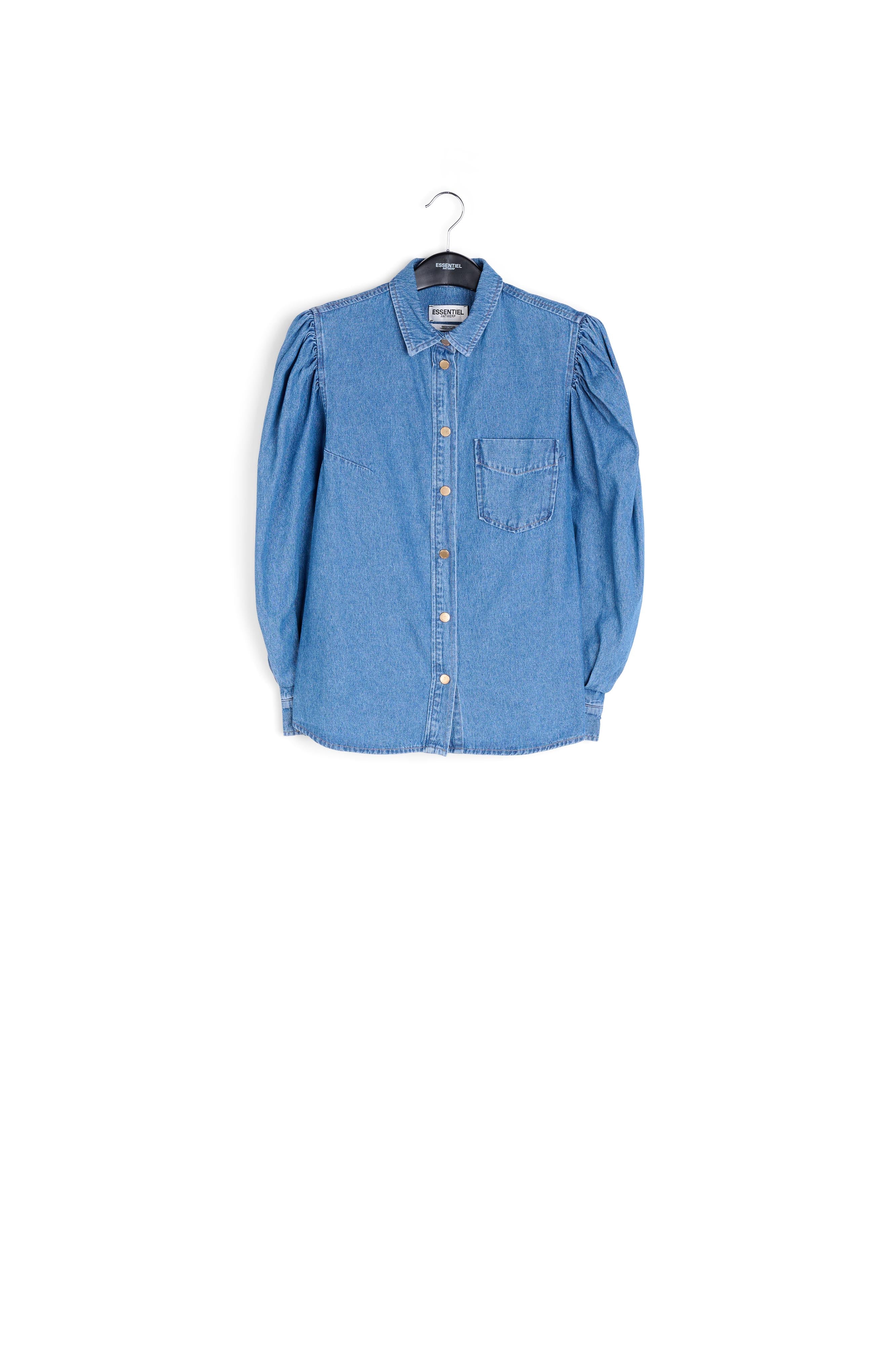 Blauw jeanshemd met pofmouwen RE—SSENTIEL | Essentiel second hand