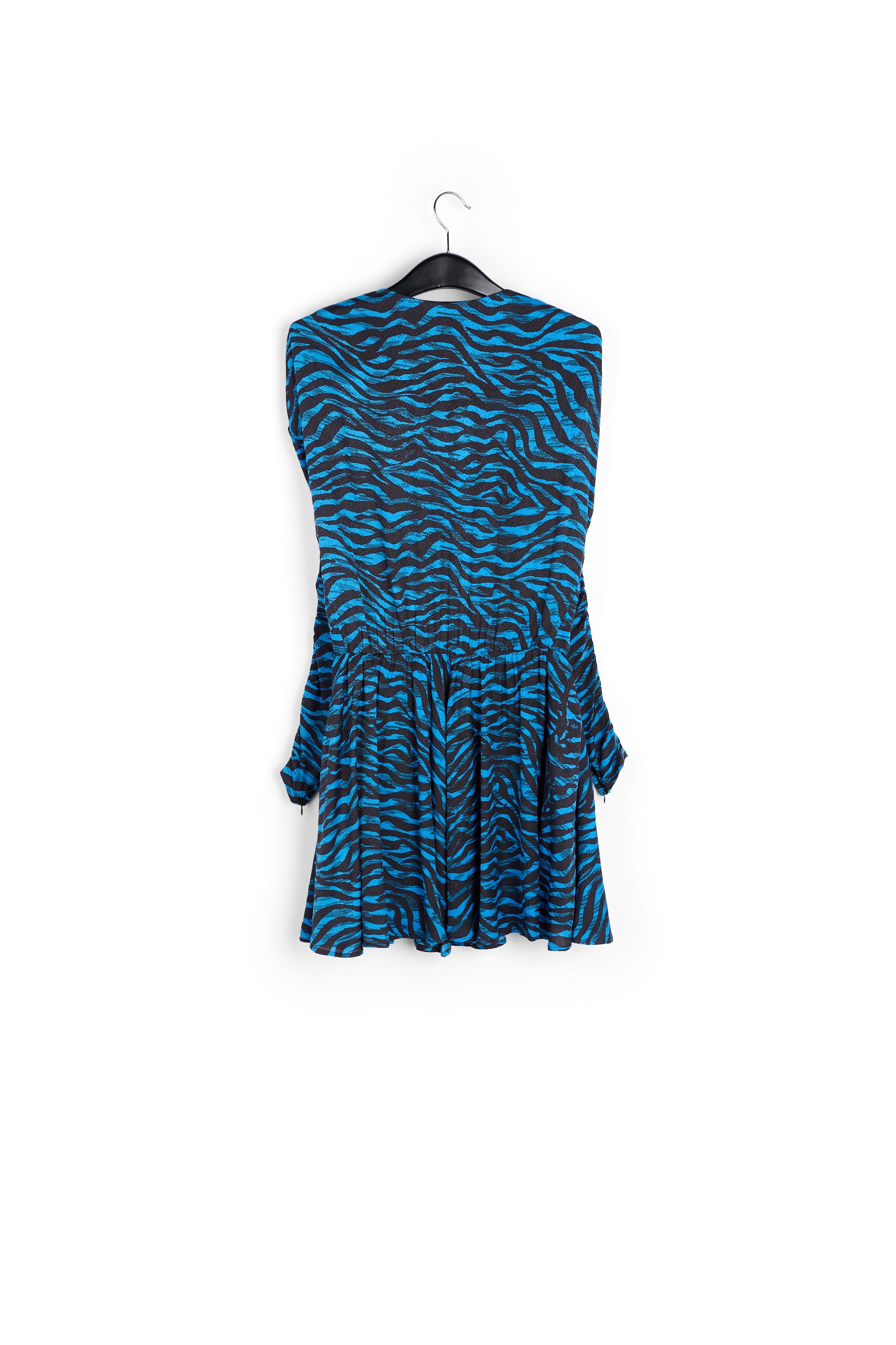 Volumineuze mini-jurk met blauwe en groene zebraprint RE—SSENTIEL | Essentiel second hand