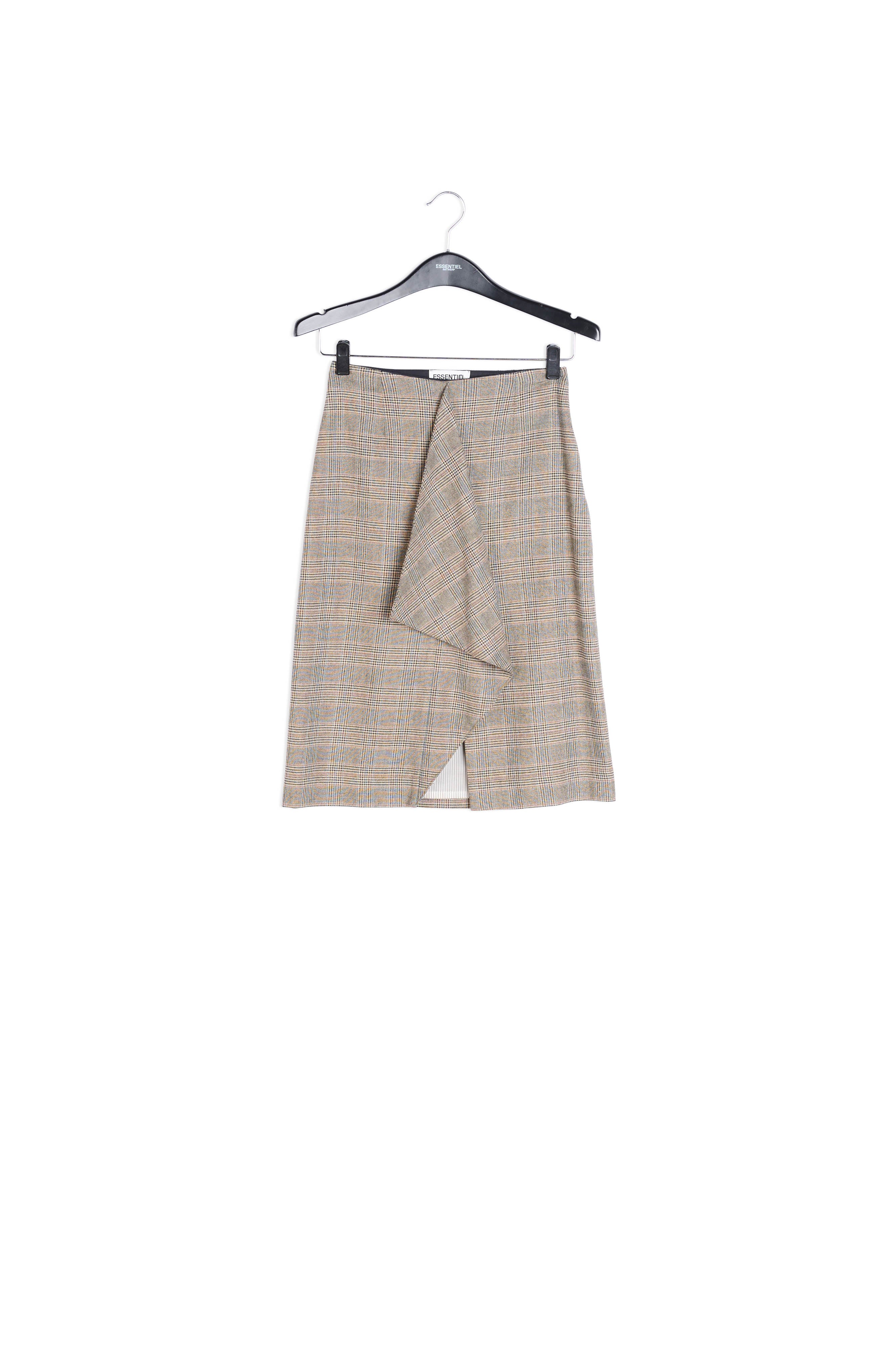 Grey checked knee skirt with flounce and slit RE—SSENTIEL | Essentiel second hand