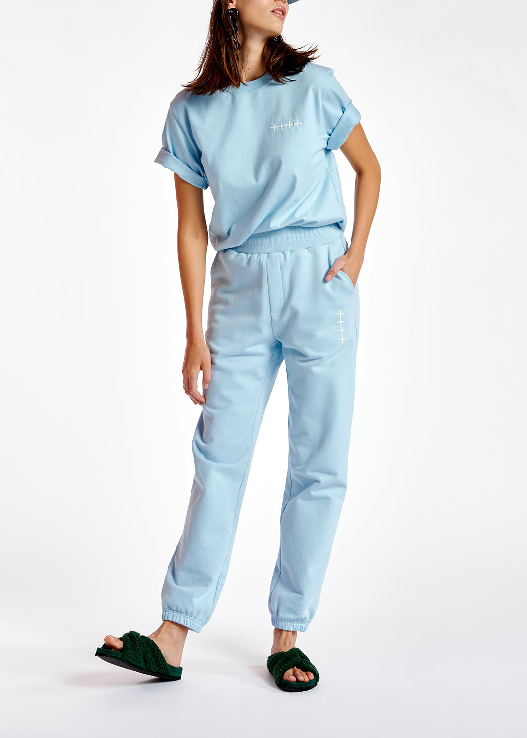 Light blue organic cotton-jersey sweatpants RE—SSENTIEL | Essentiel second hand