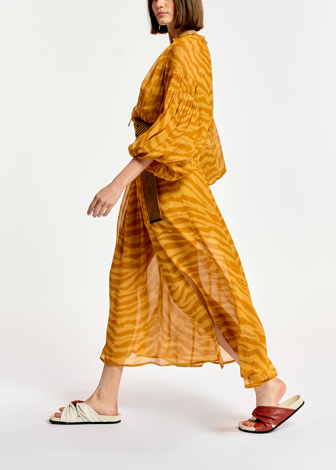 Ochre zebra-print loose-fit maxi dress RE—SSENTIEL | Essentiel second hand