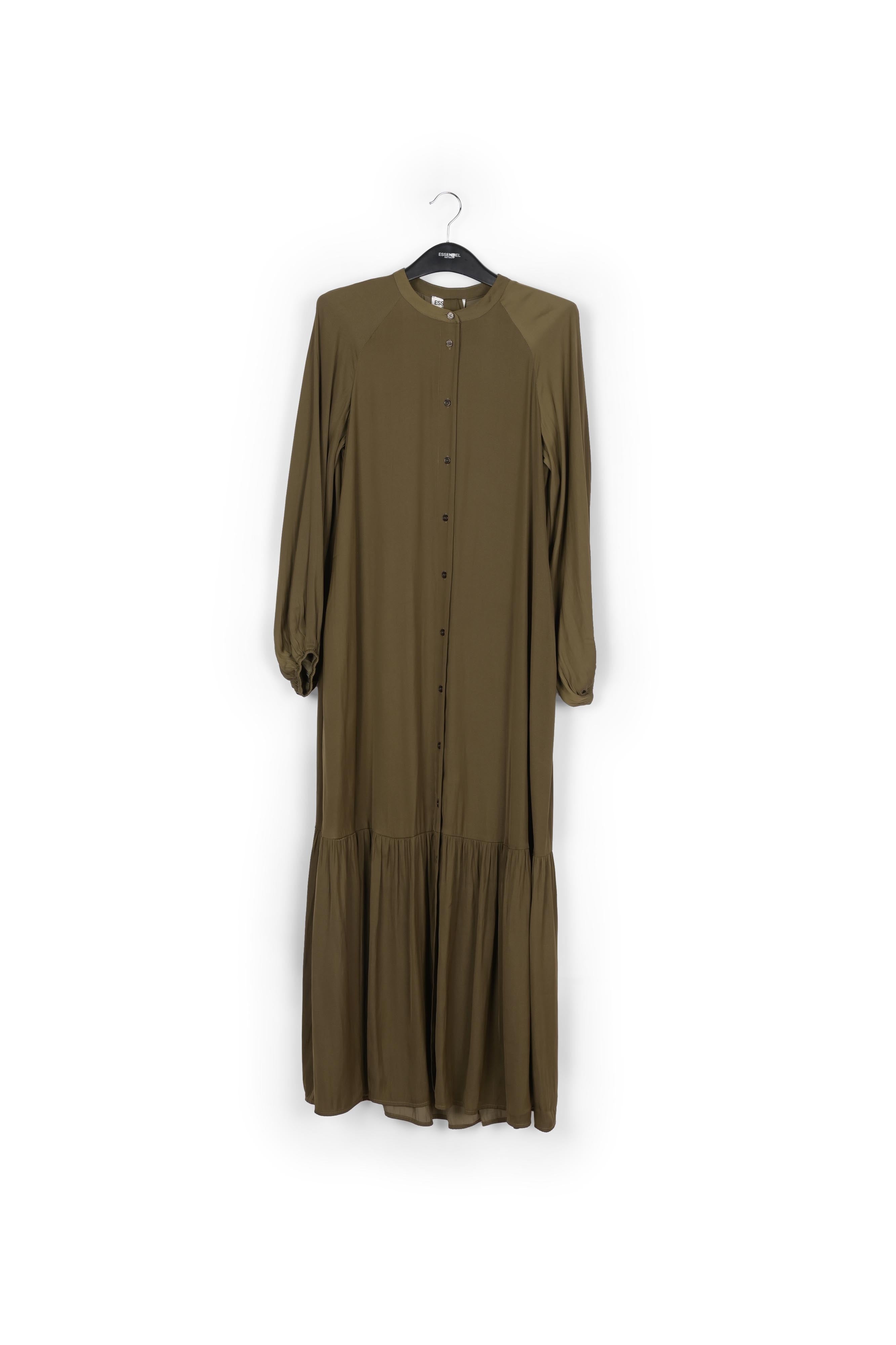 Khaki green long-sleeved maxi dress RE—SSENTIEL | Essentiel second hand