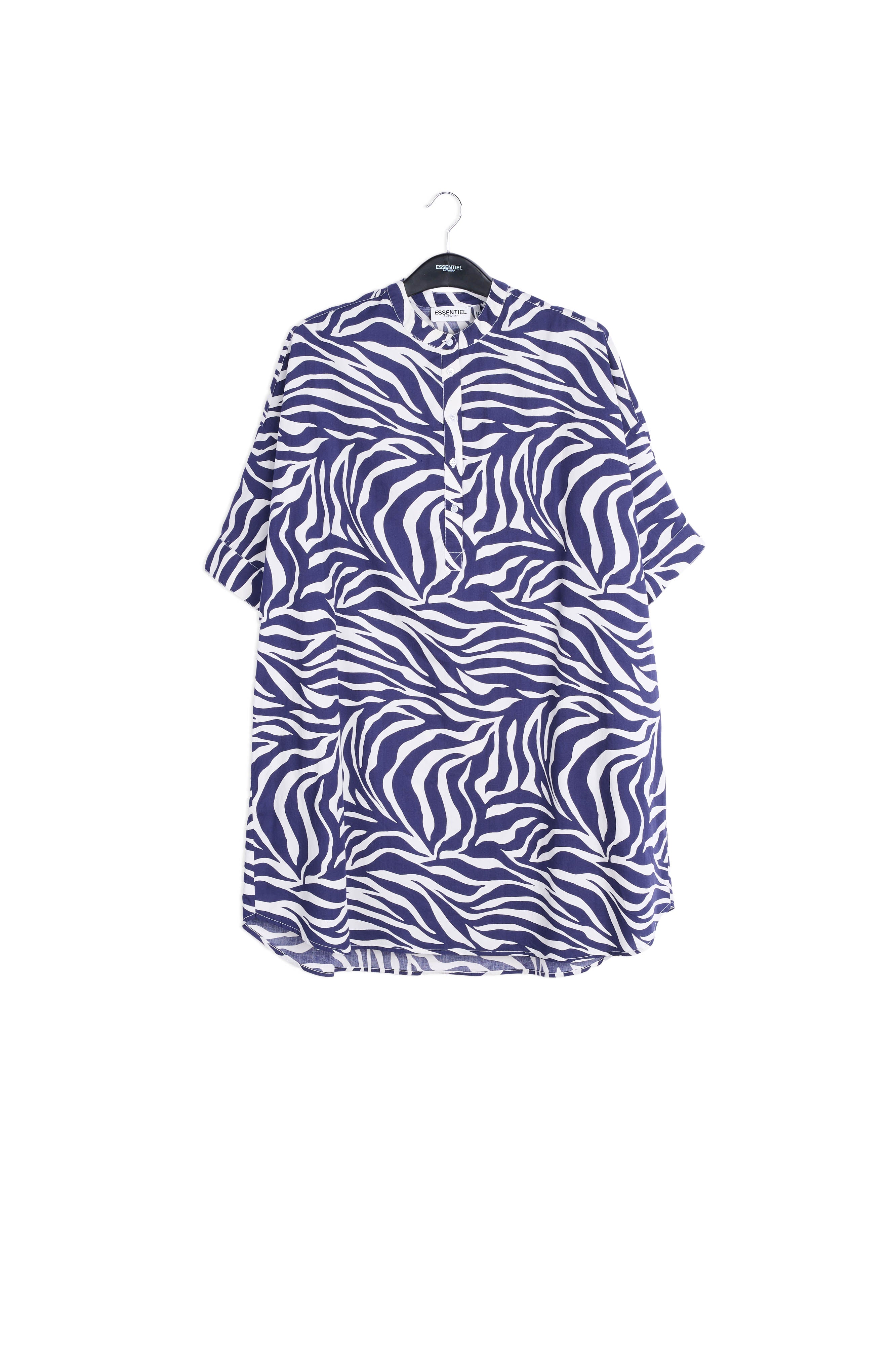 Off-white and navy blue zebra-print cotton shirt dress RE—SSENTIEL | Essentiel second hand