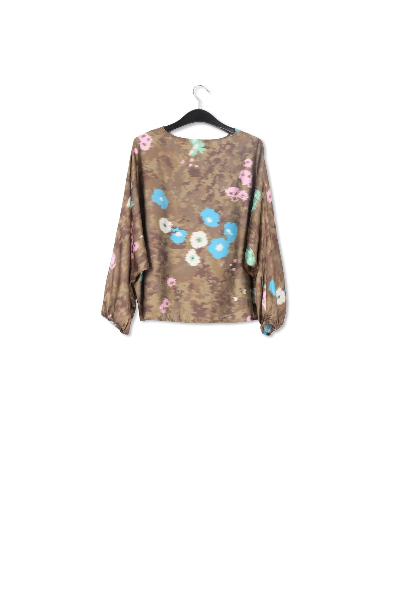 Khaki batwing-sleeve top with floral print RE—SSENTIEL | Essentiel second hand
