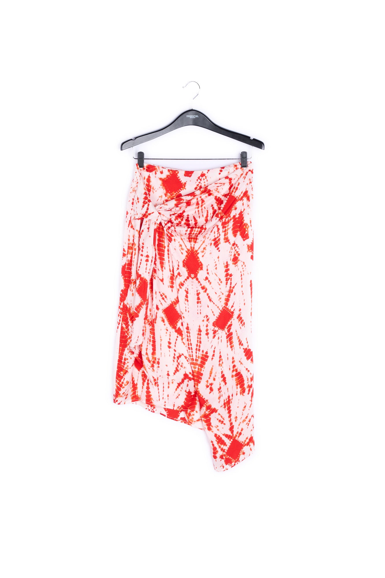 Gebroken witte en rode tie-dyed zijden midirok RE—SSENTIEL | Essentiel second hand