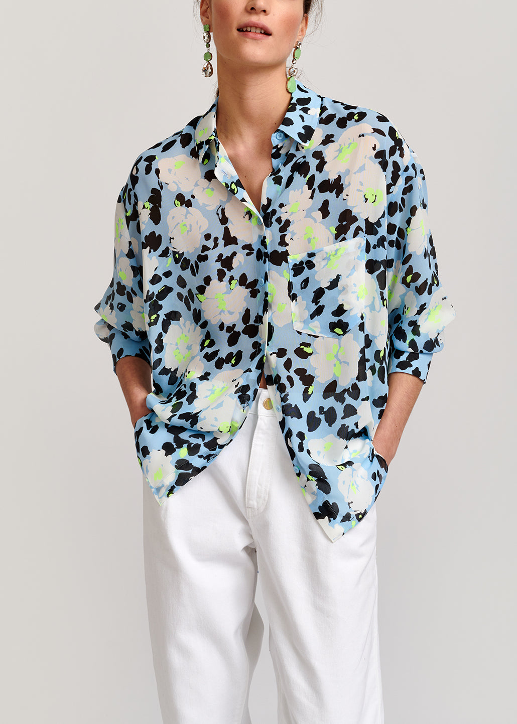 Light blue floral-print shirt RE—SSENTIEL | Essentiel second hand