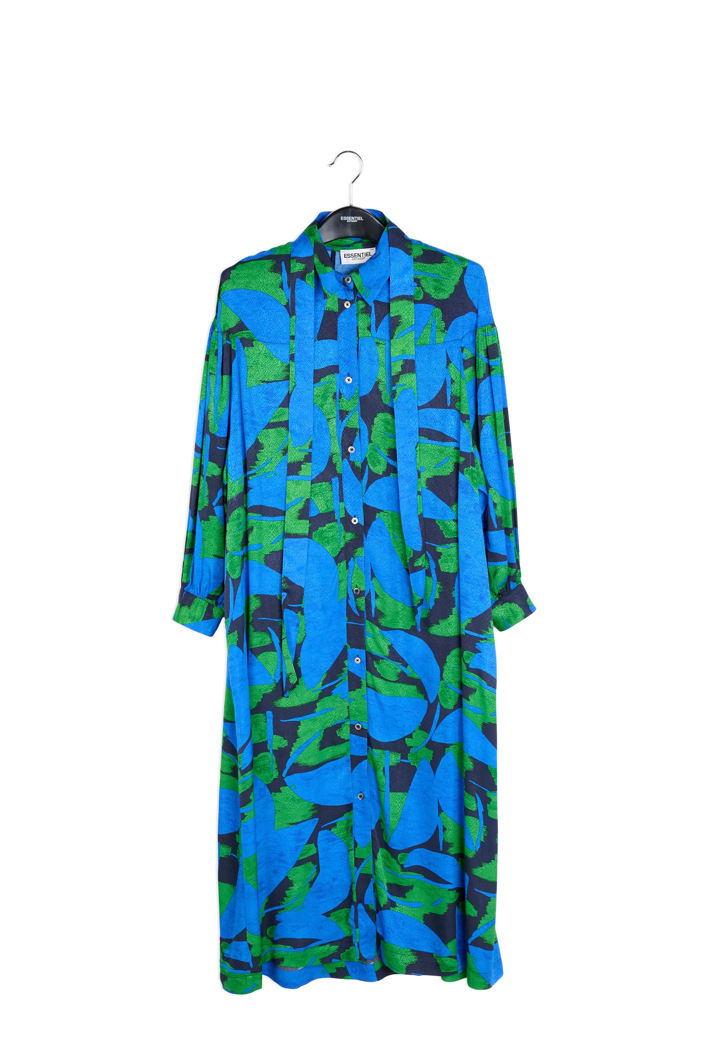 Blue, black and green abstract print midi dress RE—SSENTIEL | Essentiel second hand