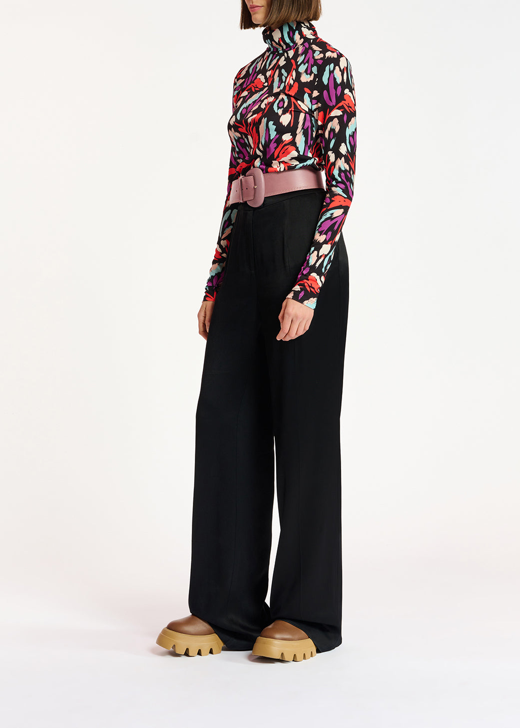 Black, coral red and purple abstract-print turtleneck top RE—SSENTIEL | Essentiel second hand