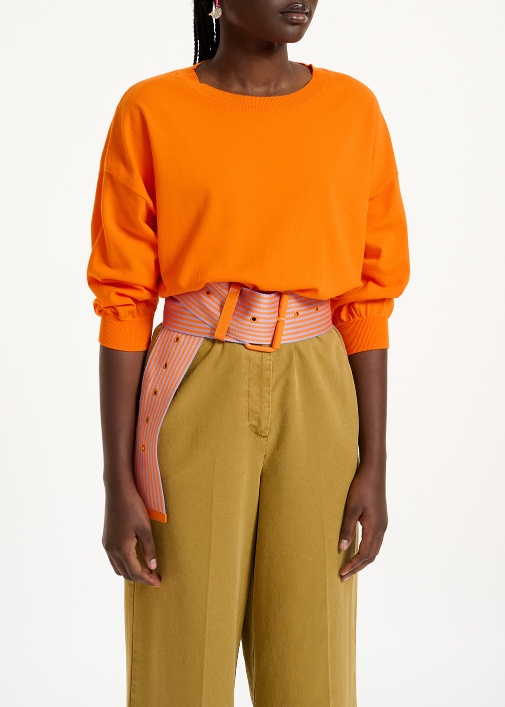 Orange knitted sweater with fitted waist RE—SSENTIEL | Essentiel second hand