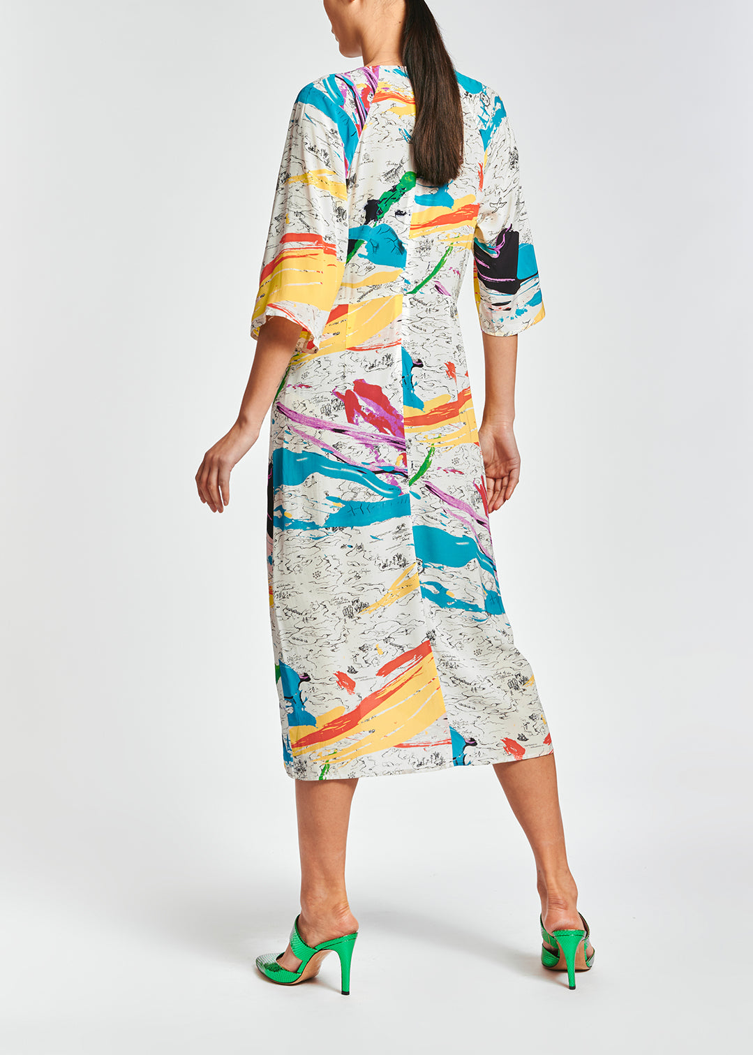 Gebroken witte midi-jurk met verfstrepen RE—SSENTIEL | Essentiel second hand