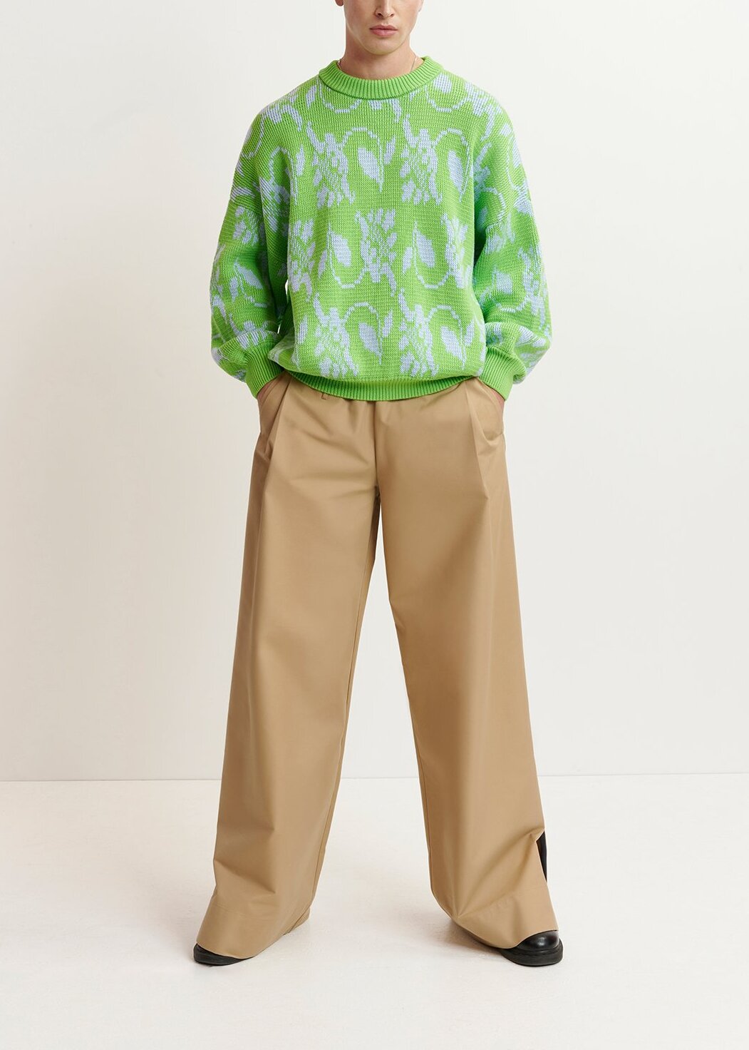 Green and light blue floral-jacquard knit sweater RE—SSENTIEL | Essentiel second hand