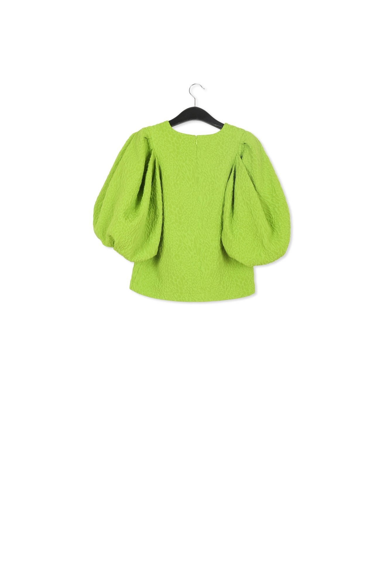 Groene jacquard top met pofmouwen RE—SSENTIEL | Essentiel second hand